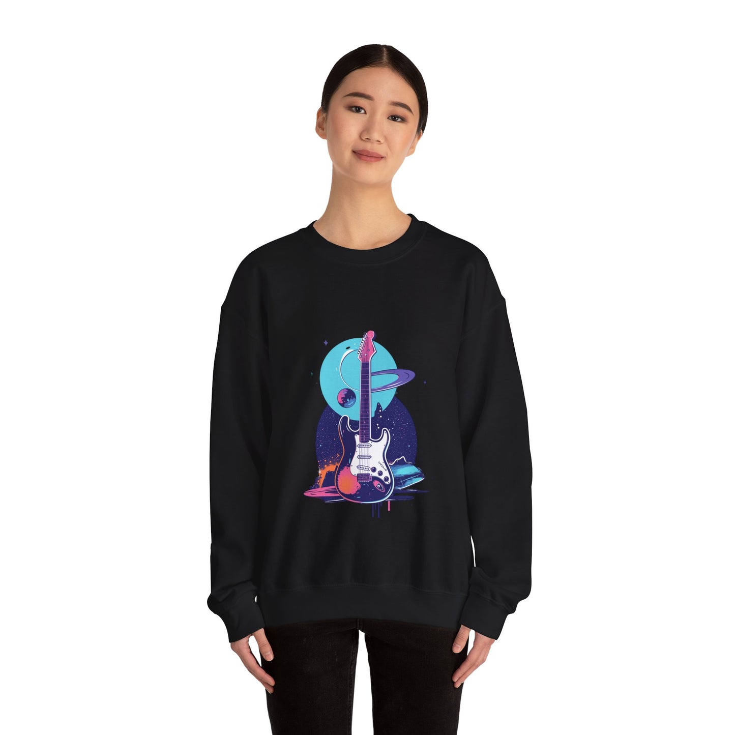 Galactic Guitarist Astronaut Crewneck Sweatshirt | Unisex Heavy Blend™ Crewneck Sweatshirt
