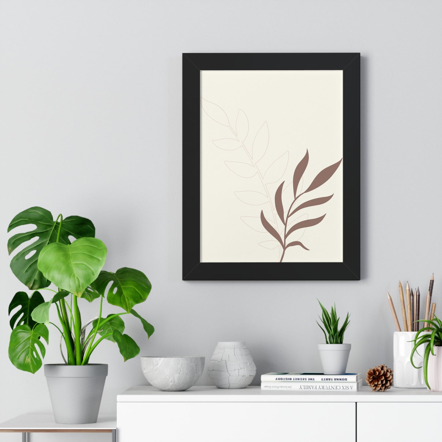 Contrasting Leaves Botanical Art Print | Elegant Dual-Tone Wall Art | XCalibre Designs | Framed Vertical Poster