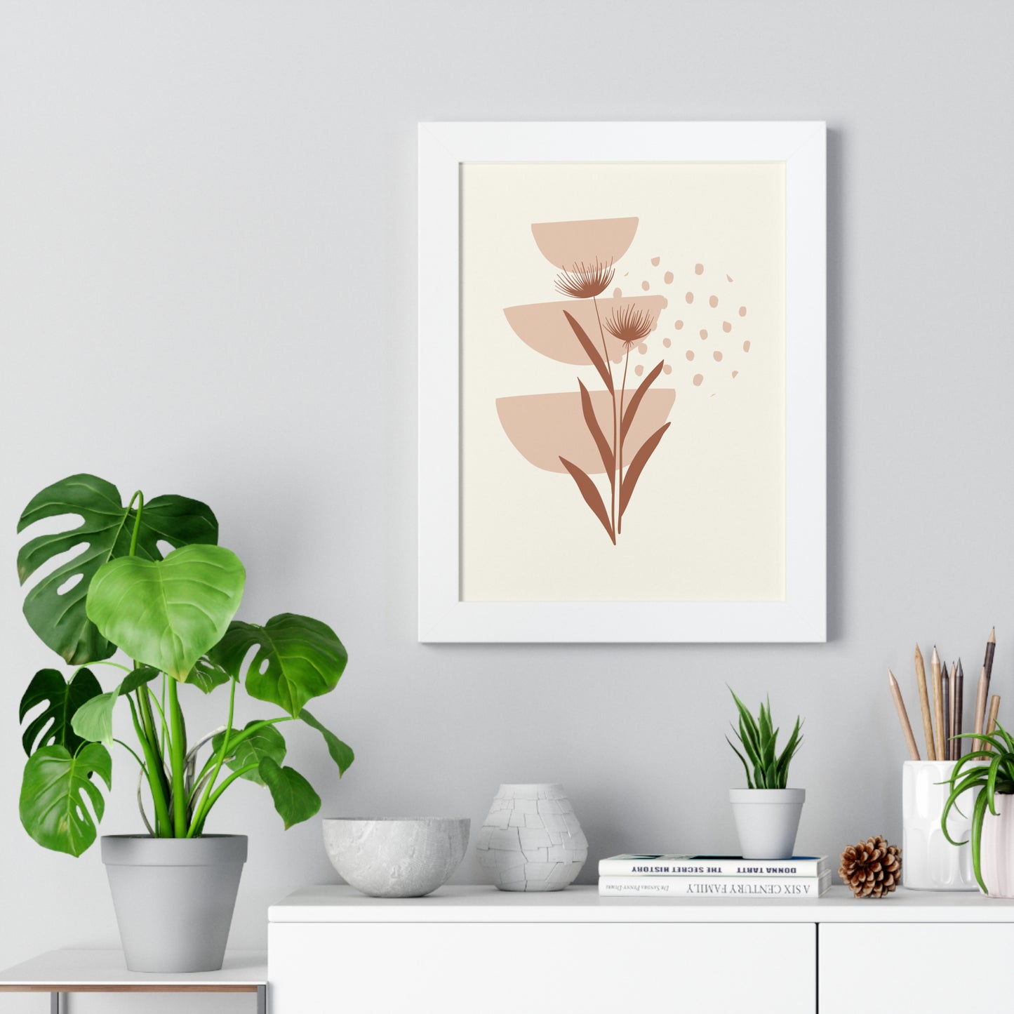 Pink Blossom Botanical Art Print | Modern Floral Wall Art | XCalibre Designs | Framed Vertical Poster