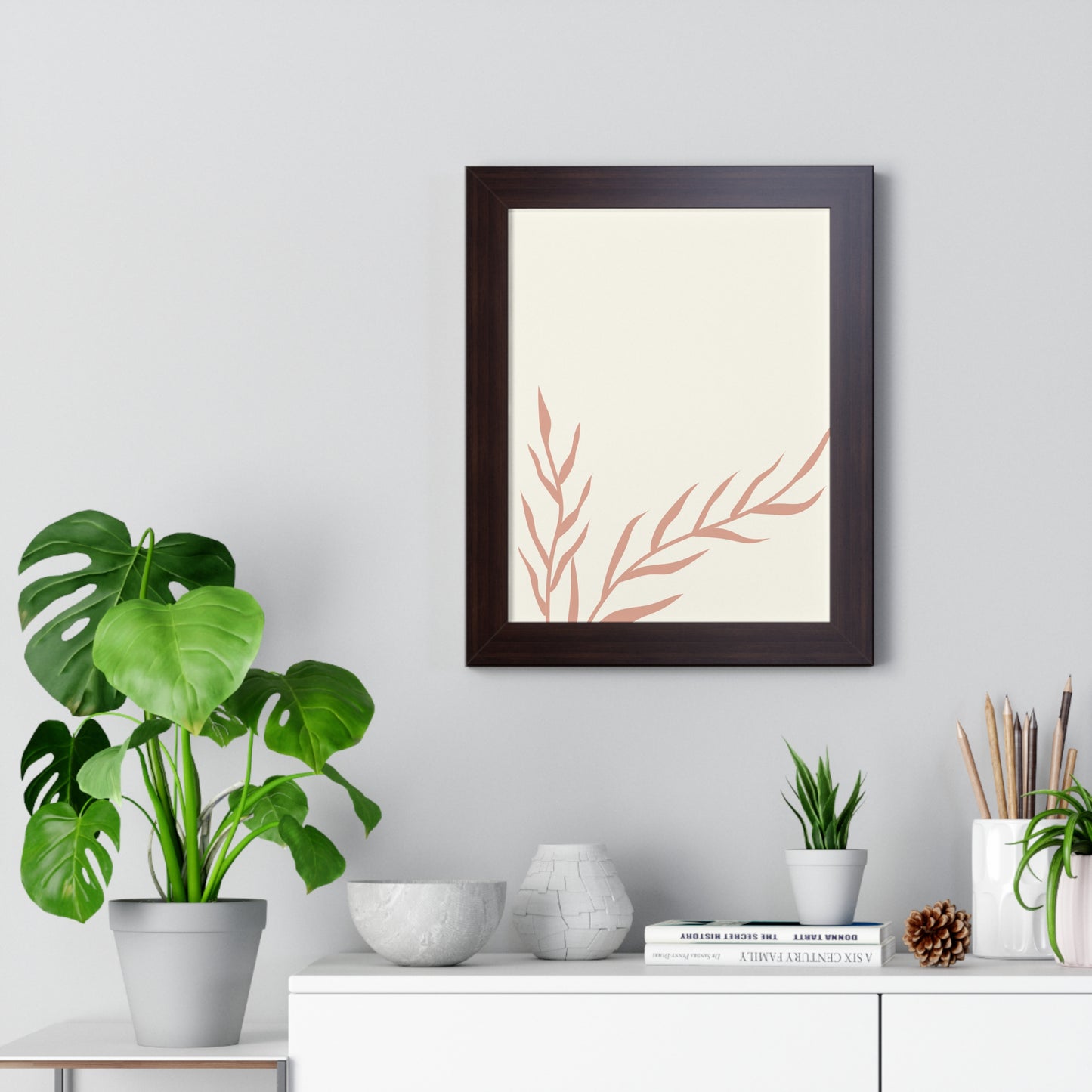 Minimalist Peach Wheat Art Print | Elegant Pastel Wall Art | XCalibre Designs | Framed Vertical Poster
