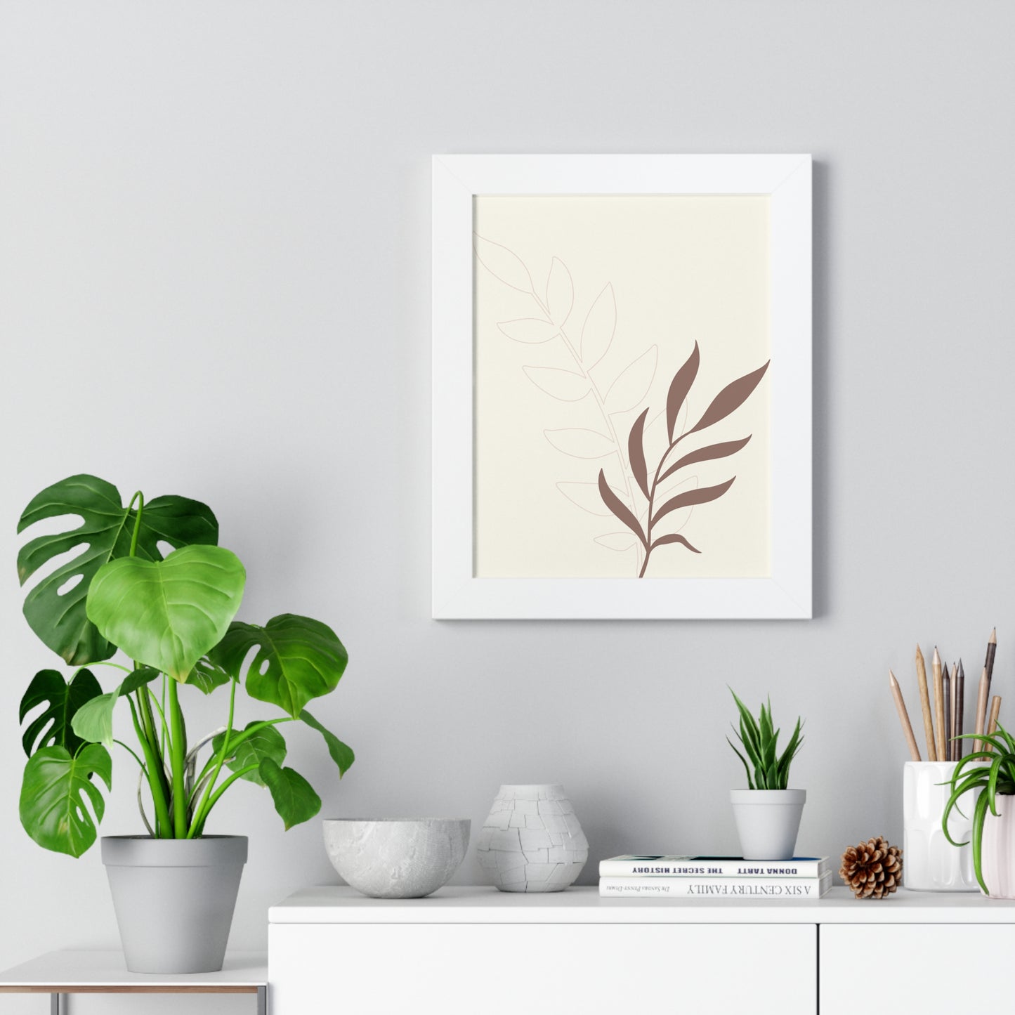 Contrasting Leaves Botanical Art Print | Elegant Dual-Tone Wall Art | XCalibre Designs | Framed Vertical Poster