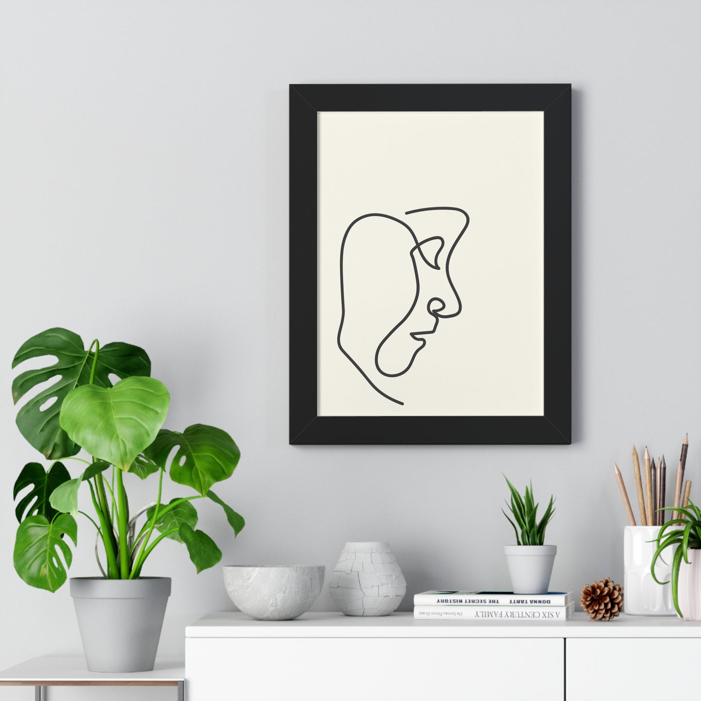 Double Line Abstract Face Art Print | Contemporary Line Art Decor | XCalibre Designs | Framed Vertical Poster