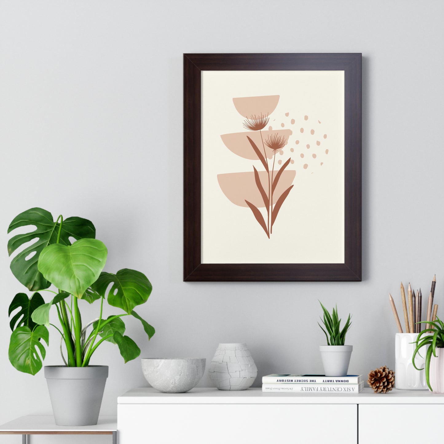 Pink Blossom Botanical Art Print | Modern Floral Wall Art | XCalibre Designs | Framed Vertical Poster