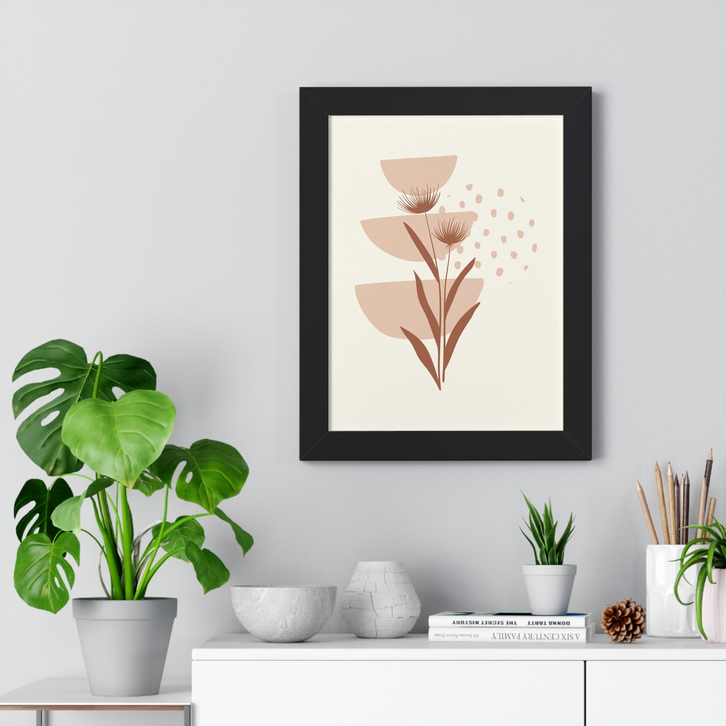 Pink Blossom Botanical Art Print | Modern Floral Wall Art | XCalibre Designs | Framed Vertical Poster