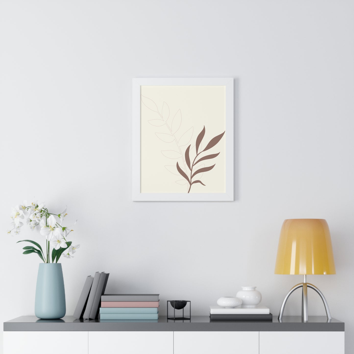 Contrasting Leaves Botanical Art Print | Elegant Dual-Tone Wall Art | XCalibre Designs | Framed Vertical Poster