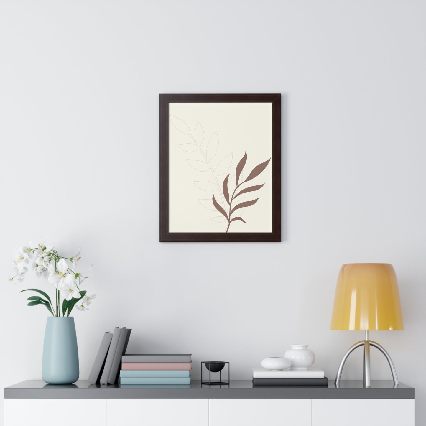 Contrasting Leaves Botanical Art Print | Elegant Dual-Tone Wall Art | XCalibre Designs | Framed Vertical Poster