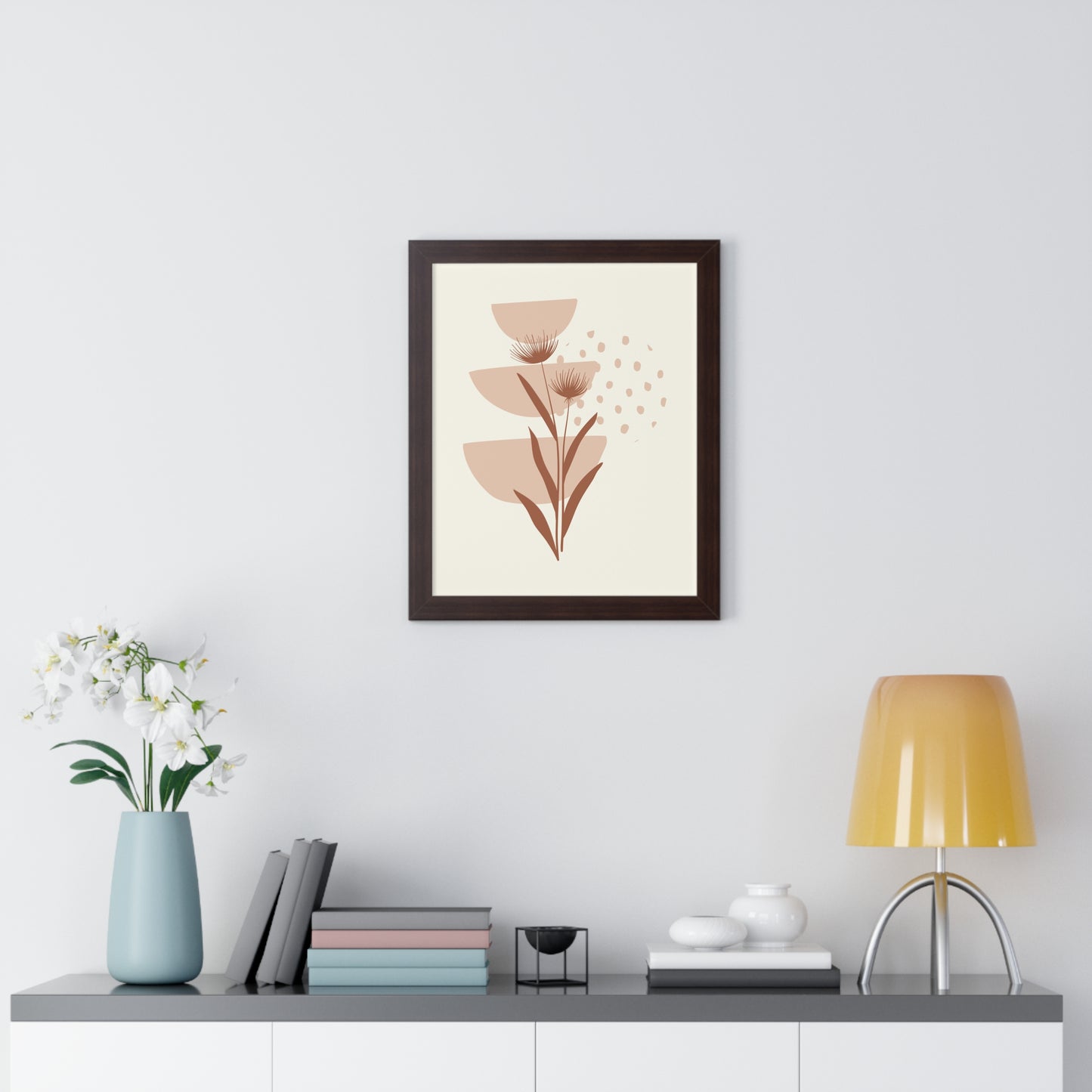 Pink Blossom Botanical Art Print | Modern Floral Wall Art | XCalibre Designs | Framed Vertical Poster