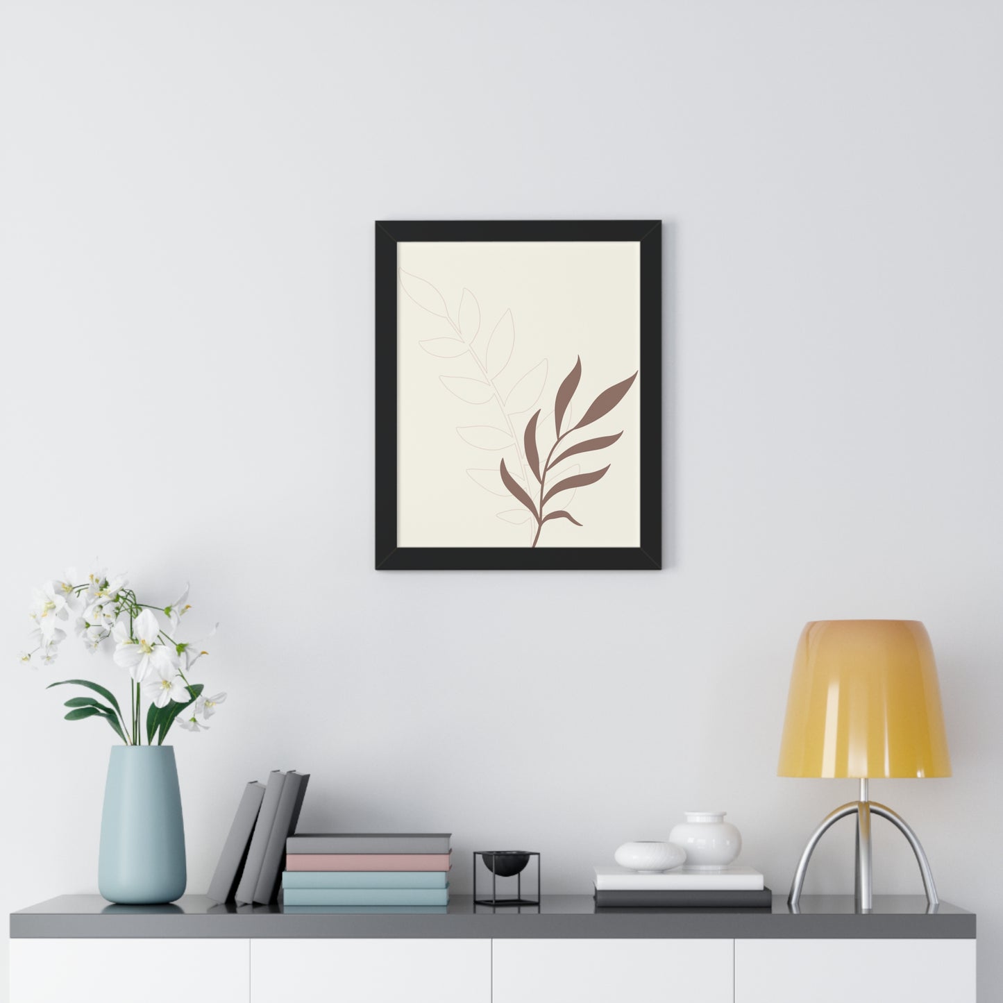 Contrasting Leaves Botanical Art Print | Elegant Dual-Tone Wall Art | XCalibre Designs | Framed Vertical Poster