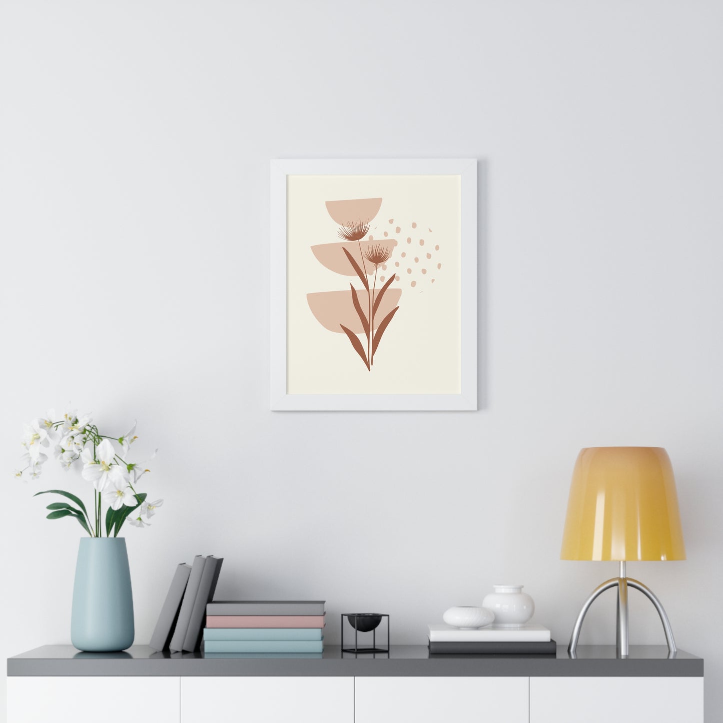 Pink Blossom Botanical Art Print | Modern Floral Wall Art | XCalibre Designs | Framed Vertical Poster