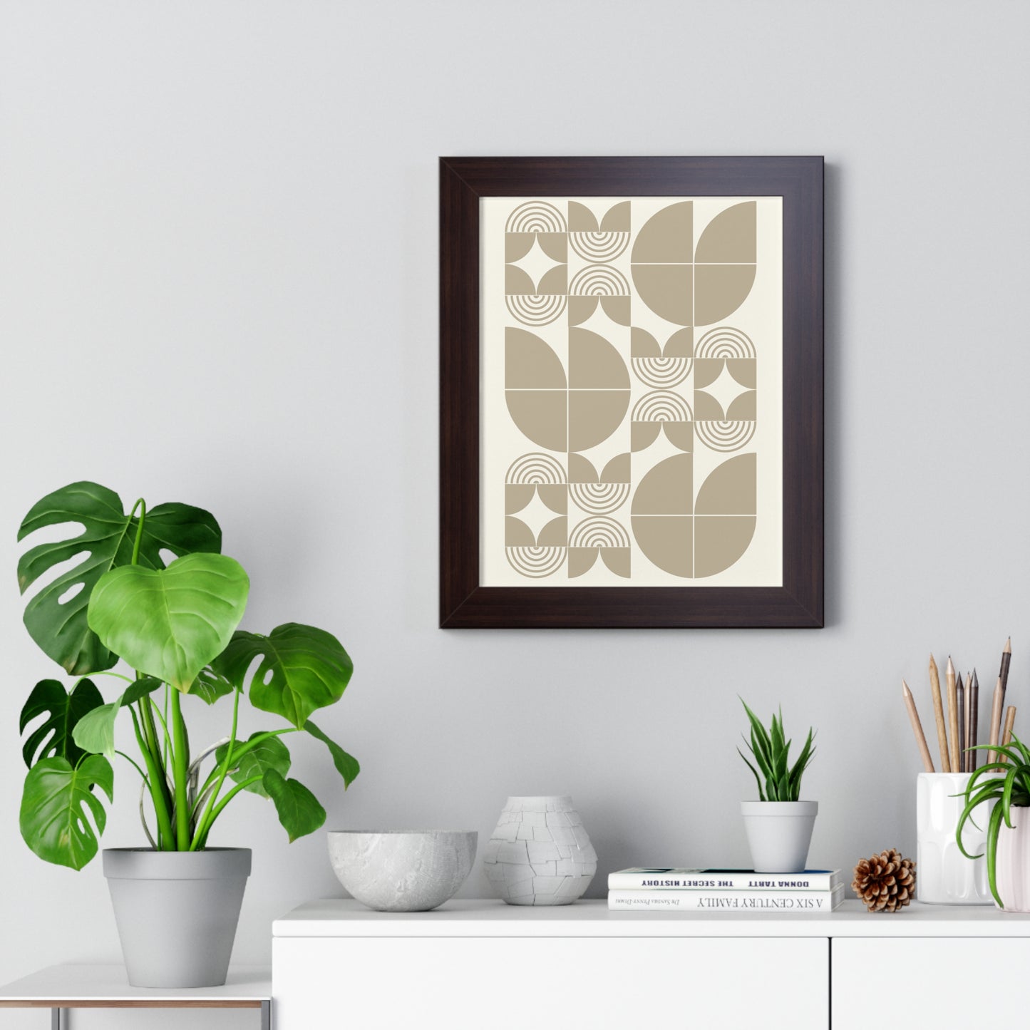 Retro Abstract Geometric Shapes Art Print | Mid-Century Modern Wall Art | XCalibre Designs | Framed Vertical Poster