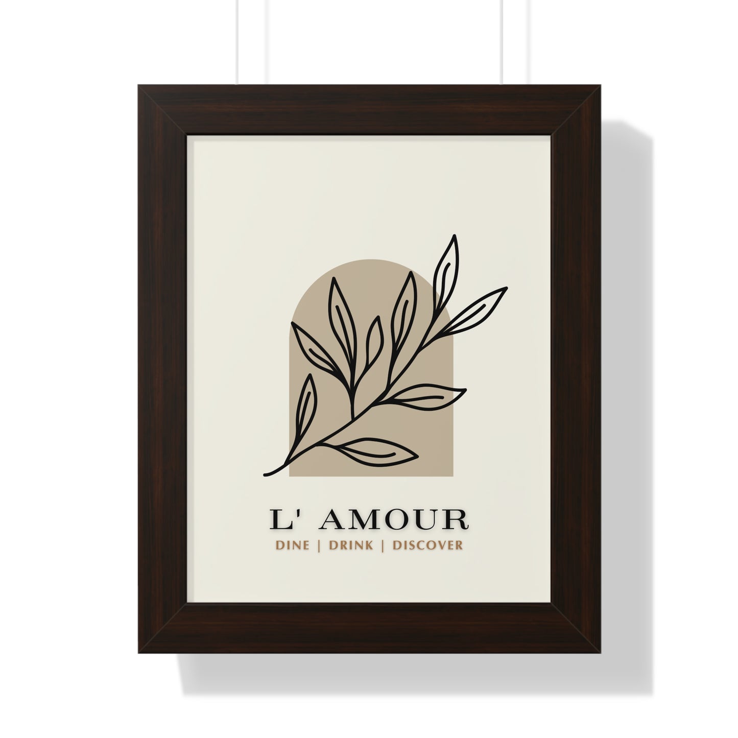 Chic 'L'Amour' Botanical Print | Sophisticated Leaf Silhouette Art | XCalibre Designs | Framed Vertical Poster