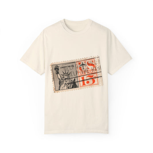 Retro Liberty Stamp Graphic Tee | Cream Collector's Edition T-Shirt | XCalibre Designs