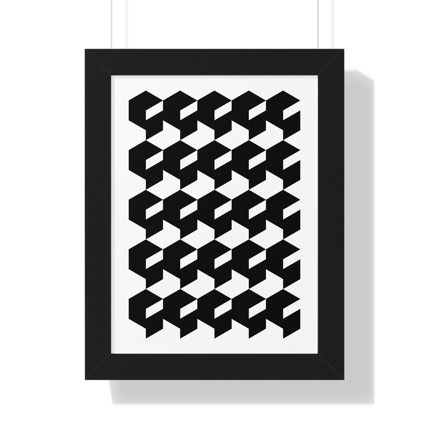 Optical Illusion Cubes Art Print | Black and White Geometric Wall Art | XCalibre Designs | Framed Vertical Poster