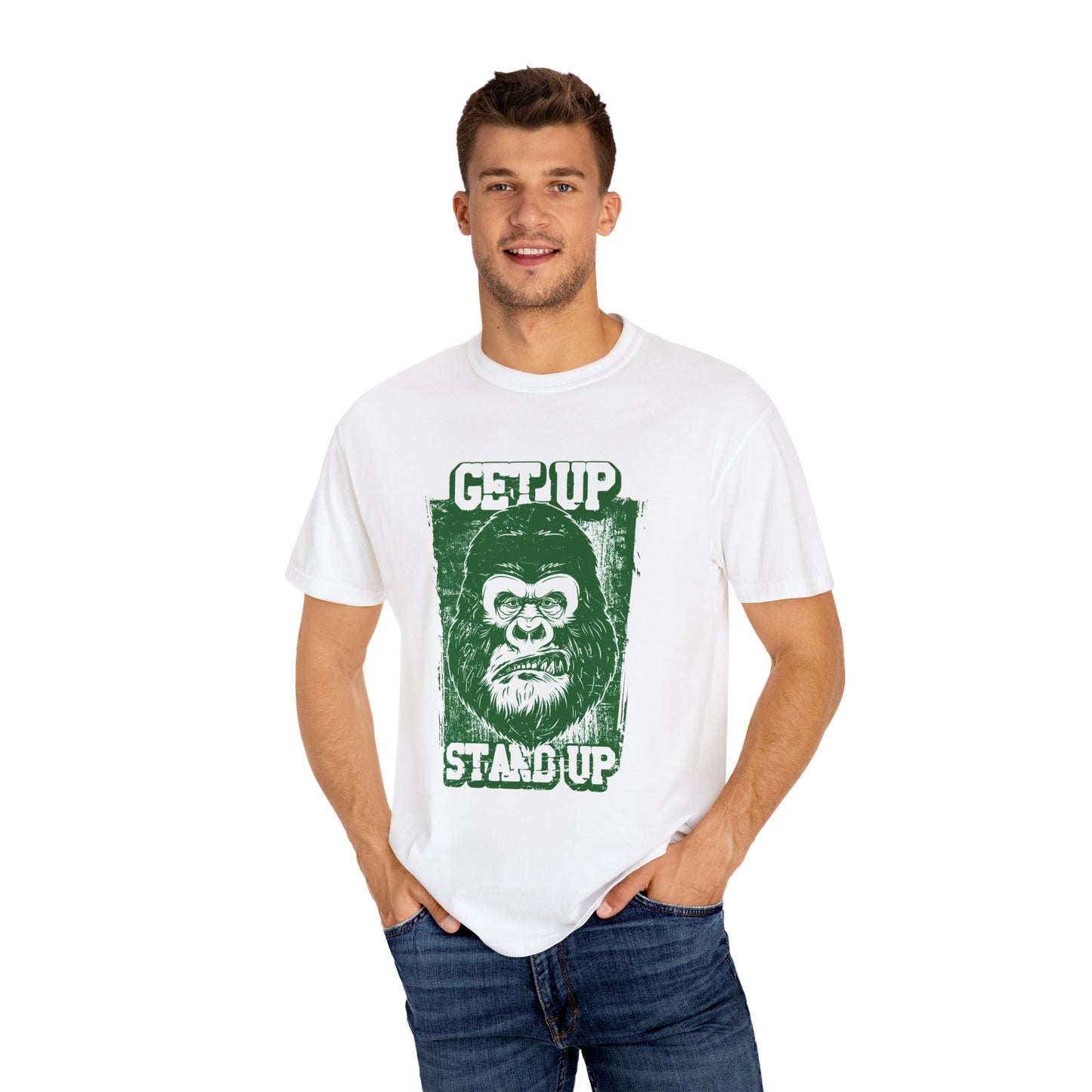 Inspirational Gorilla 'Get Up Stand Up' Graphic Tee | Black Motivational T-Shirt | XCalibre Designs