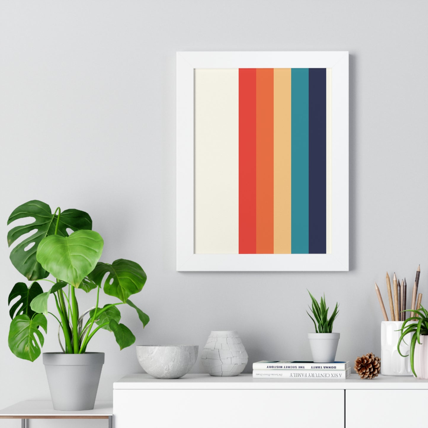 Multicolor Vertical Stripes Art Print | Contemporary Stripe Pattern Wall Art | XCalibre Designs | Framed Vertical Poster