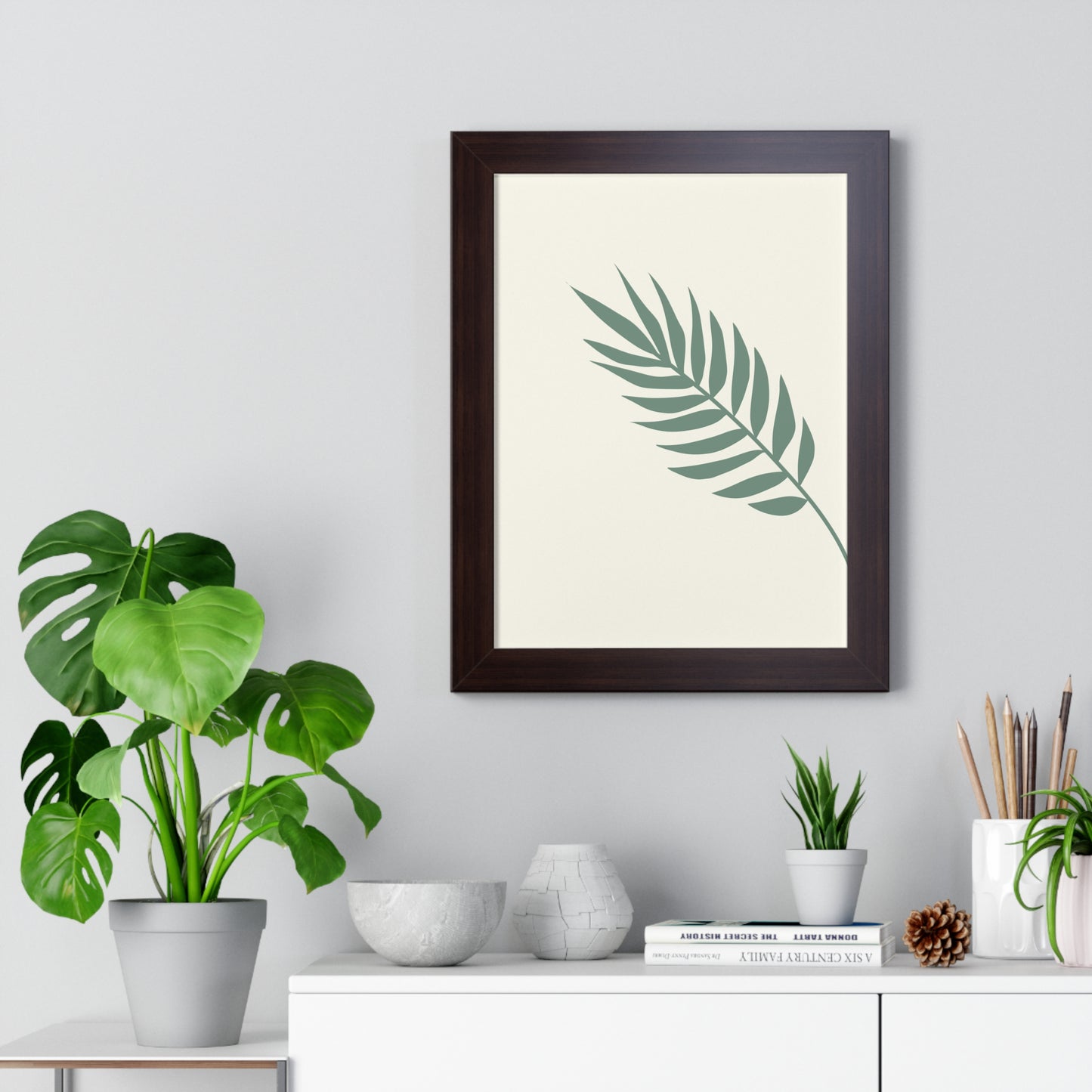 Green Palm Frond Art Print | Tranquil Nature-Inspired Wall Art | XCalibre Designs | Framed Vertical Poster