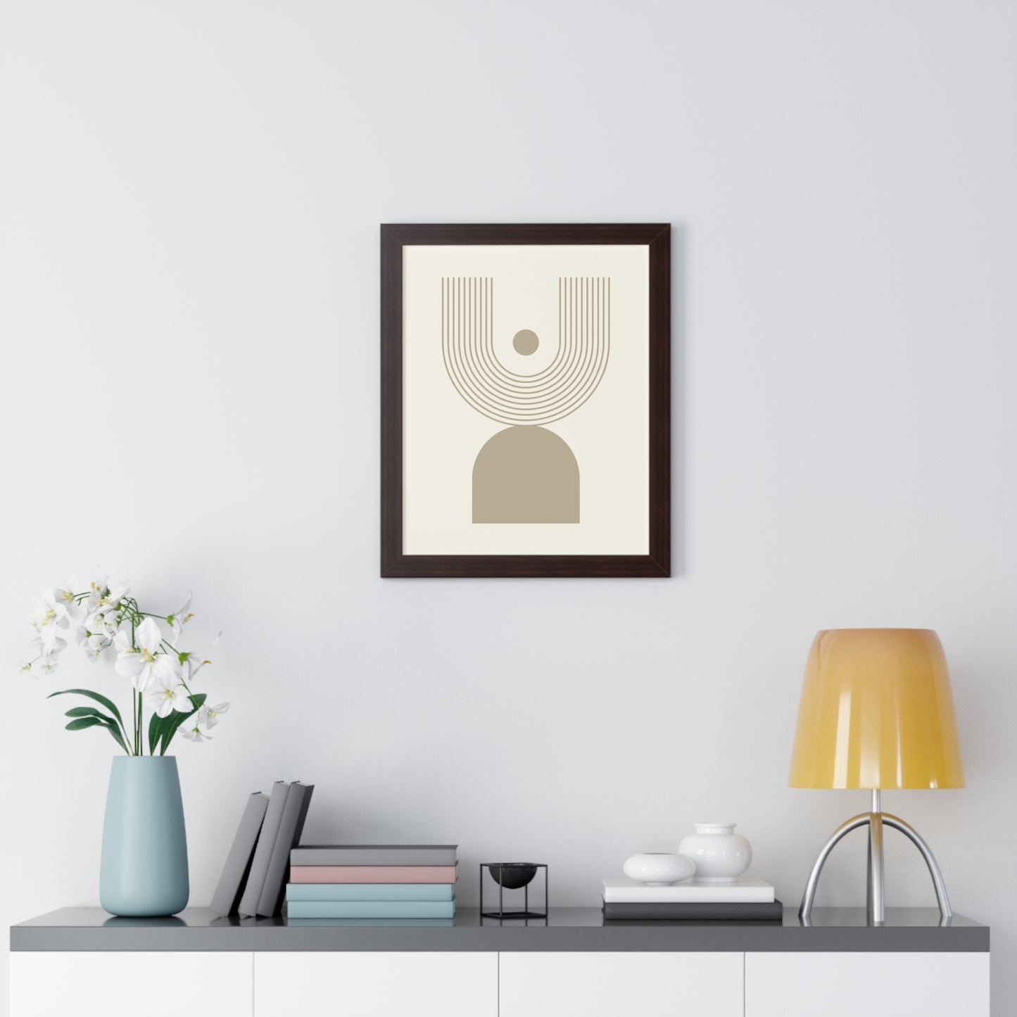 Abstract Geometric Sunrise Art Print | Modern Minimalist Wall Art | XCalibre Designs | Framed Vertical Poster