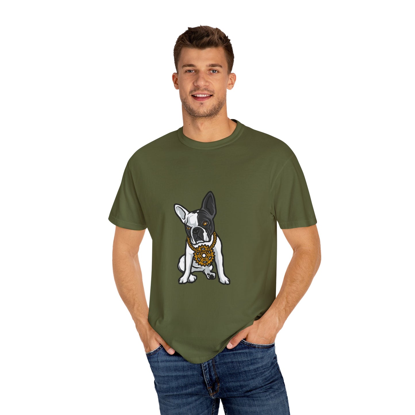 Cute French Bulldog with Sunglasses Graphic Tee | Grey Casual Dog Lover T-Shirt | XCalibre Designs