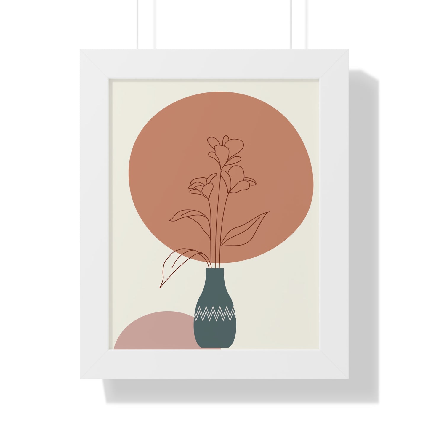 Decorative Vase with Blooms Art Print | Earthy Toned Botanical Illustration | XCalibre Designs | Framed Vertical Poster