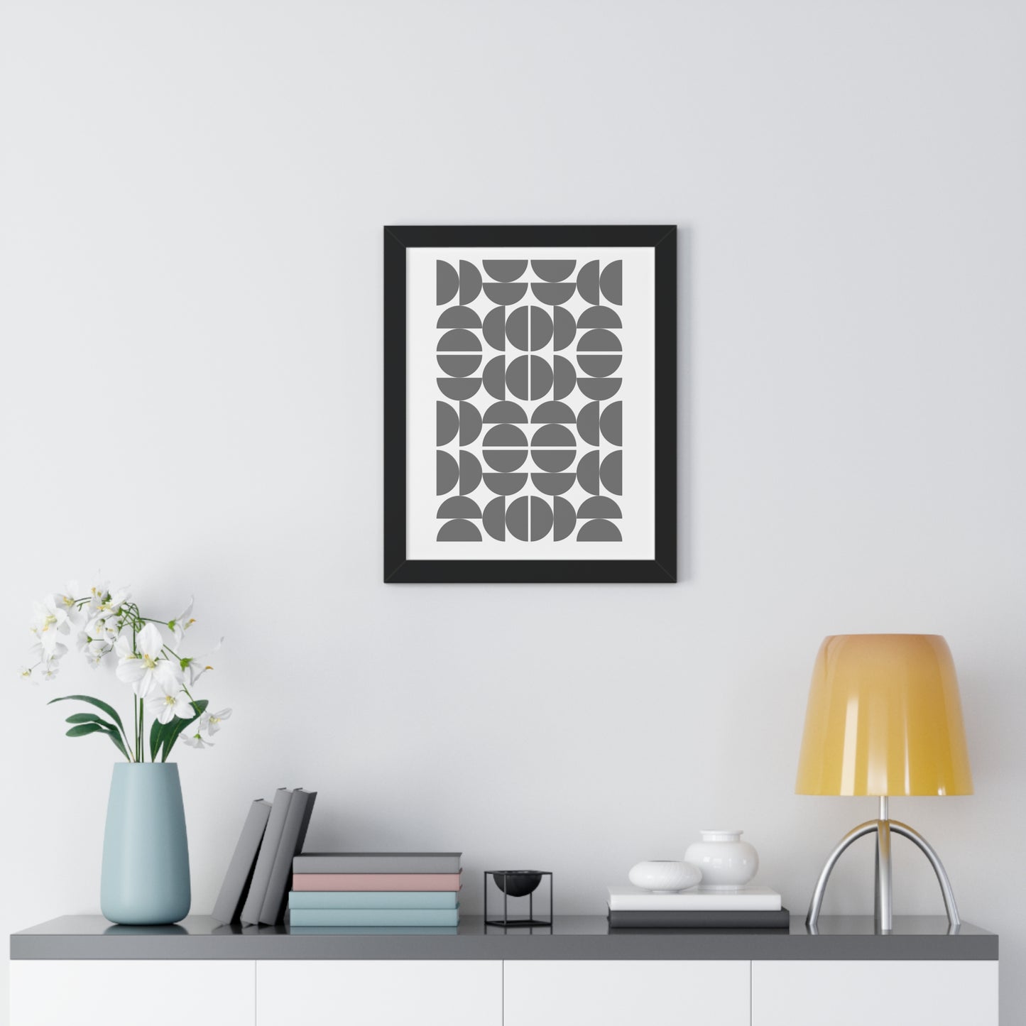 Monochrome Geometric Pattern Art Print | Contemporary Black and White Wall Art | XCalibre Designs | Framed Vertical Poster