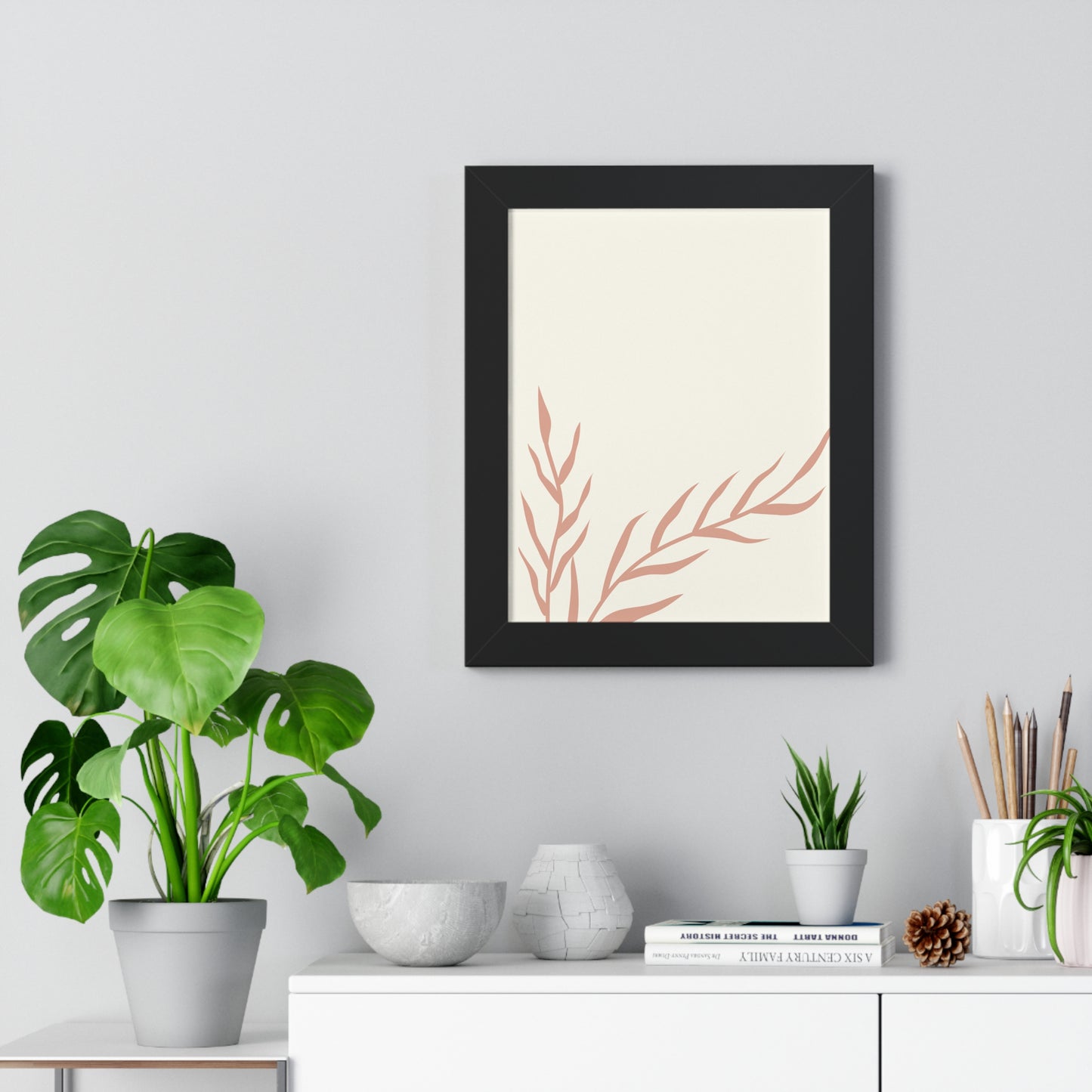 Minimalist Peach Wheat Art Print | Elegant Pastel Wall Art | XCalibre Designs | Framed Vertical Poster