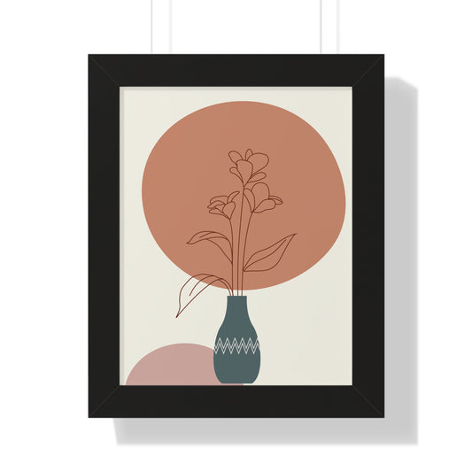 Decorative Vase with Blooms Art Print | Earthy Toned Botanical Illustration | XCalibre Designs | Framed Vertical Poster