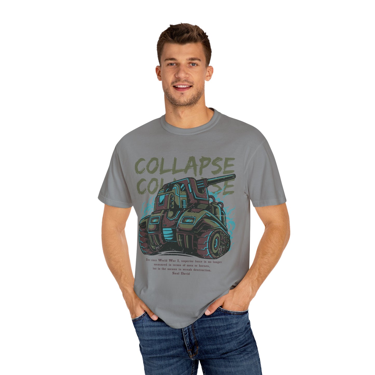 Apocalyptic Vehicle 'Collapse' Graphic Tee | Beige Dystopian T-Shirt | XCalibre Designs