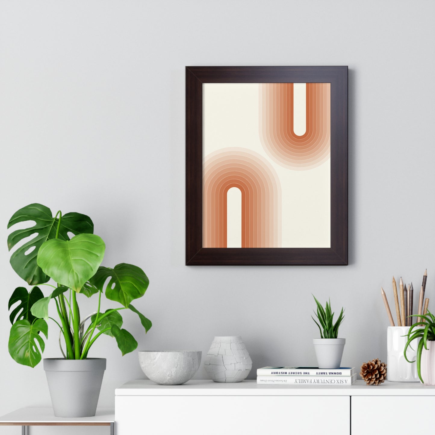 Peach Tones Abstract Arch Art Print | Soft Geometric Wall Art | XCalibre Designs | Framed Vertical Poster