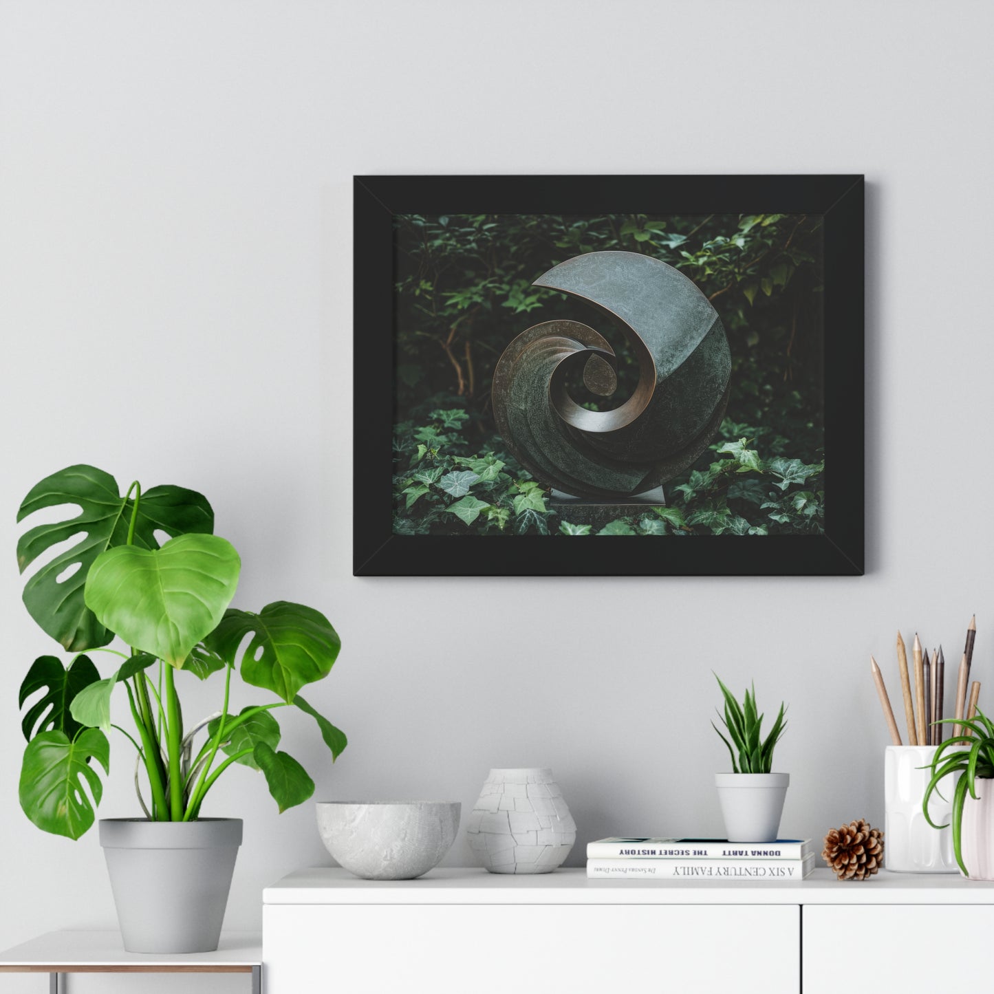 Verdant Spiral - Abstract Sculpture Art Frame | Framed Horizontal Poster