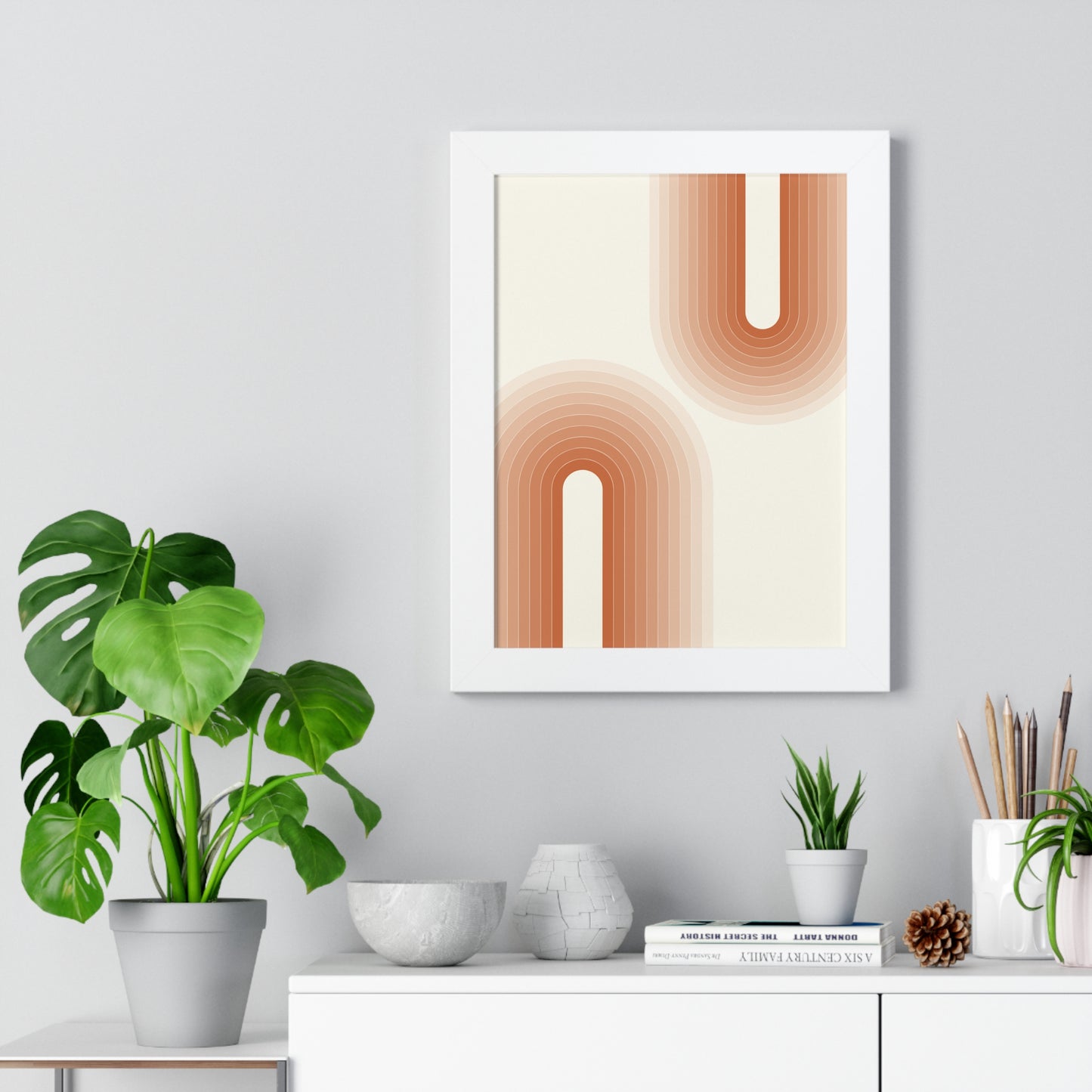 Peach Tones Abstract Arch Art Print | Soft Geometric Wall Art | XCalibre Designs | Framed Vertical Poster