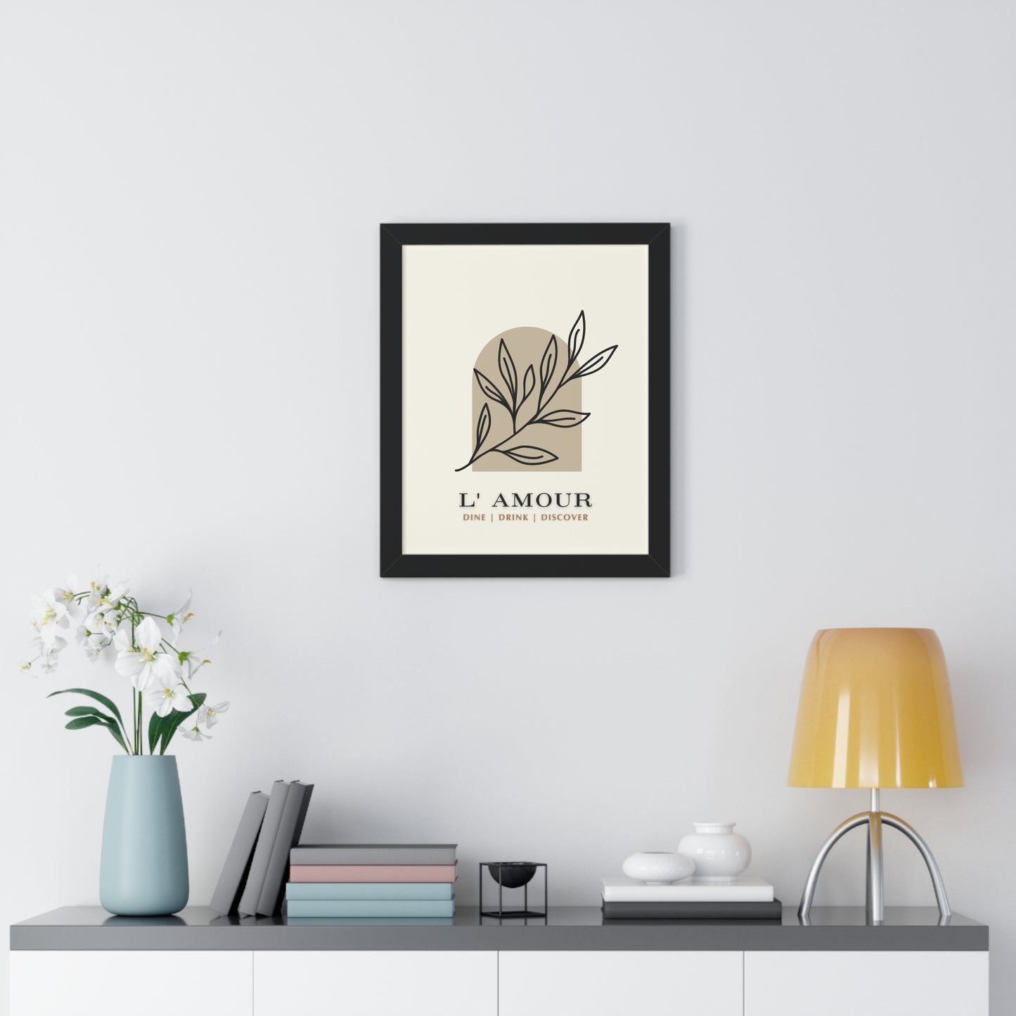 Chic 'L'Amour' Botanical Print | Sophisticated Leaf Silhouette Art | XCalibre Designs | Framed Vertical Poster