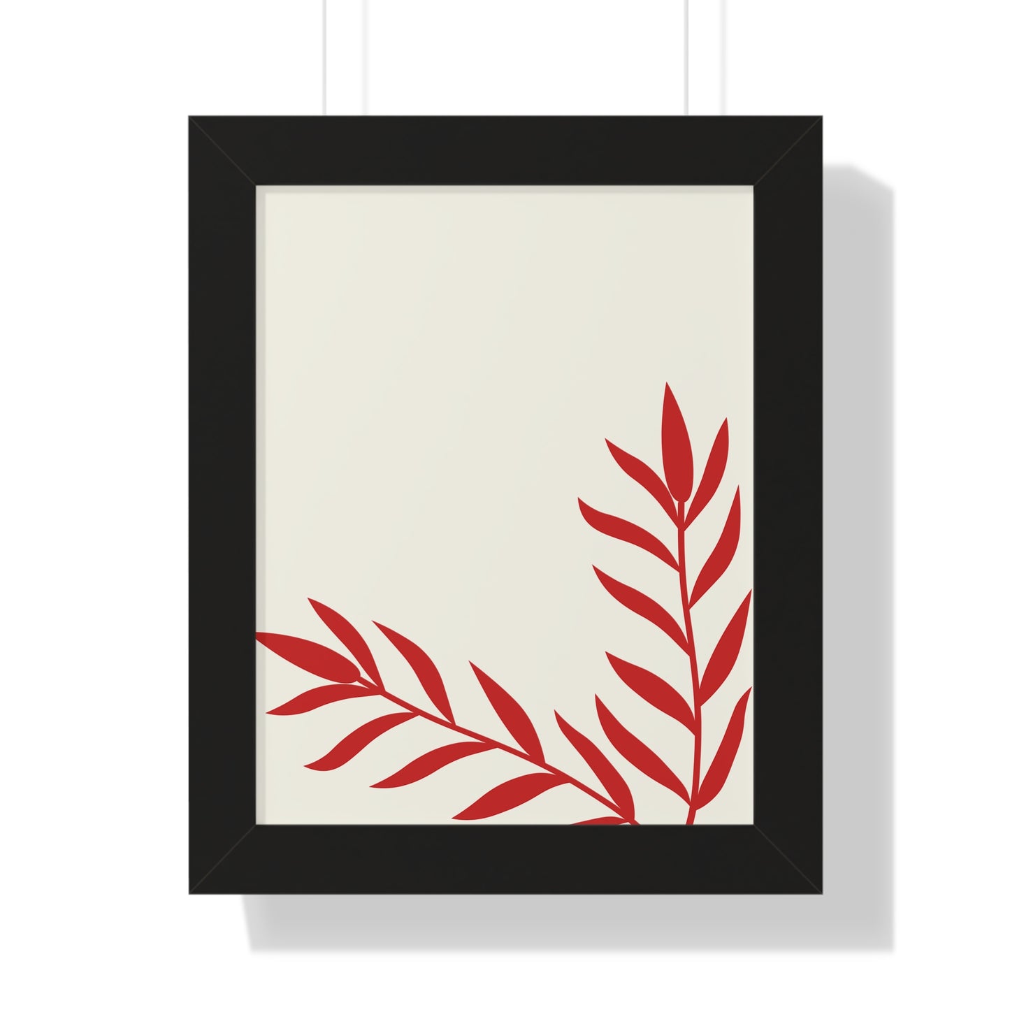 Minimalist Red Fern Leaf Art Print | Modern Botanical Wall Decor | XCalibre Designs | Framed Vertical Poster