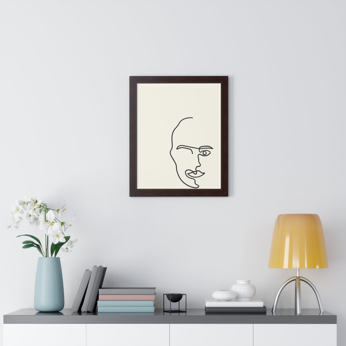 Minimalist Single Line Face Art Print | Contemporary Abstract Portrait | XCalibre Designs | Framed Vertical Poster