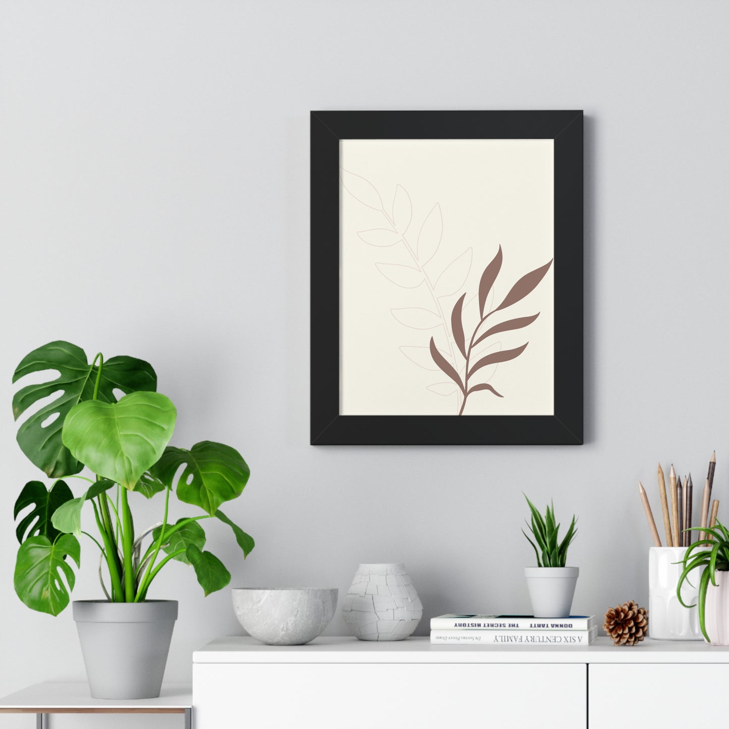 Contrasting Leaves Botanical Art Print | Elegant Dual-Tone Wall Art | XCalibre Designs | Framed Vertical Poster