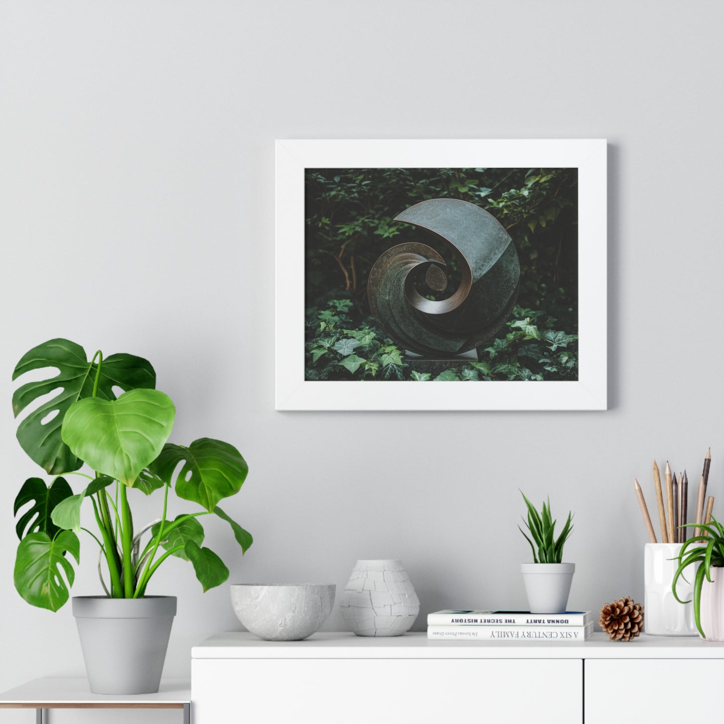 Verdant Spiral - Abstract Sculpture Art Frame | Framed Horizontal Poster