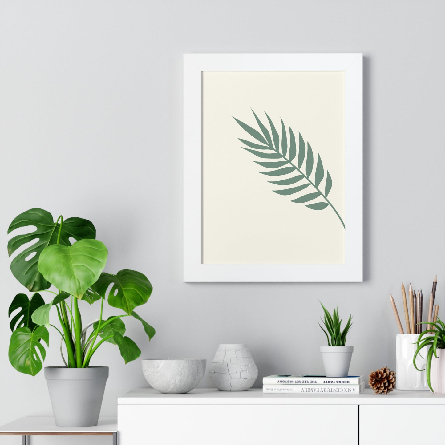 Green Palm Frond Art Print | Tranquil Nature-Inspired Wall Art | XCalibre Designs | Framed Vertical Poster