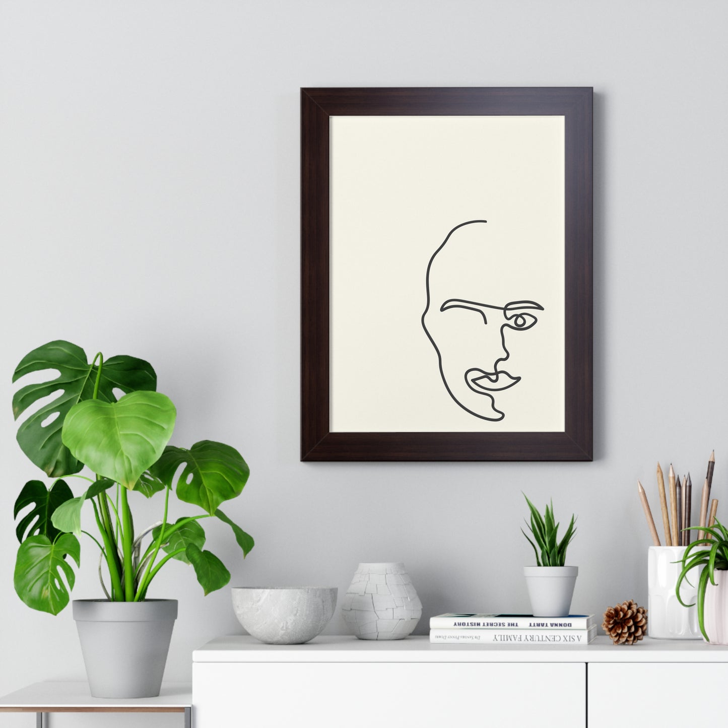 Minimalist Single Line Face Art Print | Contemporary Abstract Portrait | XCalibre Designs | Framed Vertical Poster