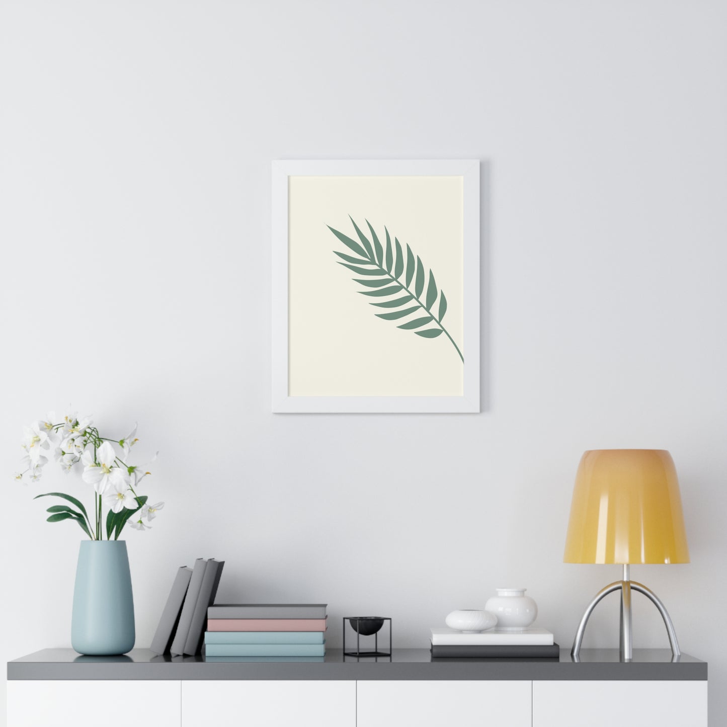 Green Palm Frond Art Print | Tranquil Nature-Inspired Wall Art | XCalibre Designs | Framed Vertical Poster