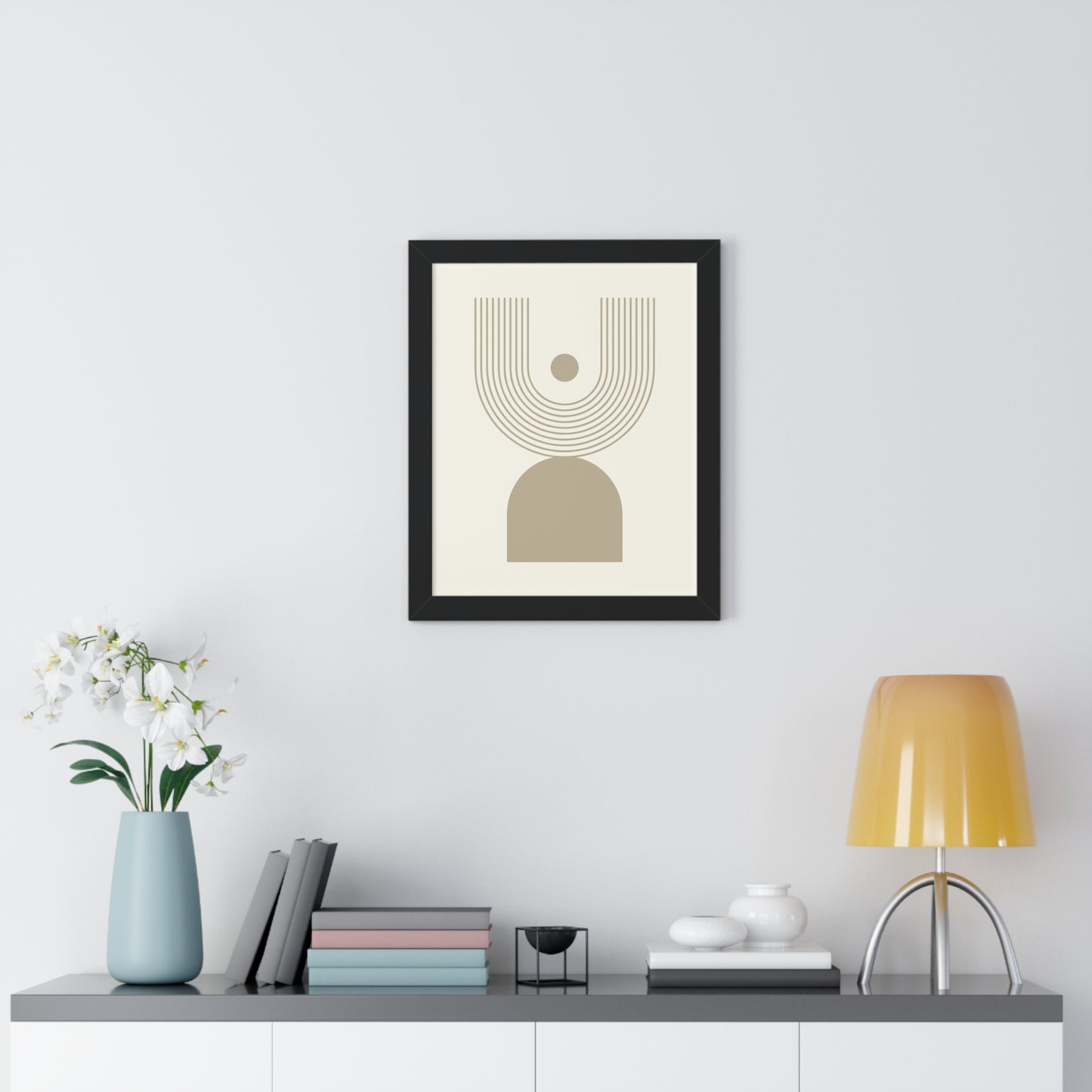 Abstract Geometric Sunrise Art Print | Modern Minimalist Wall Art | XCalibre Designs | Framed Vertical Poster