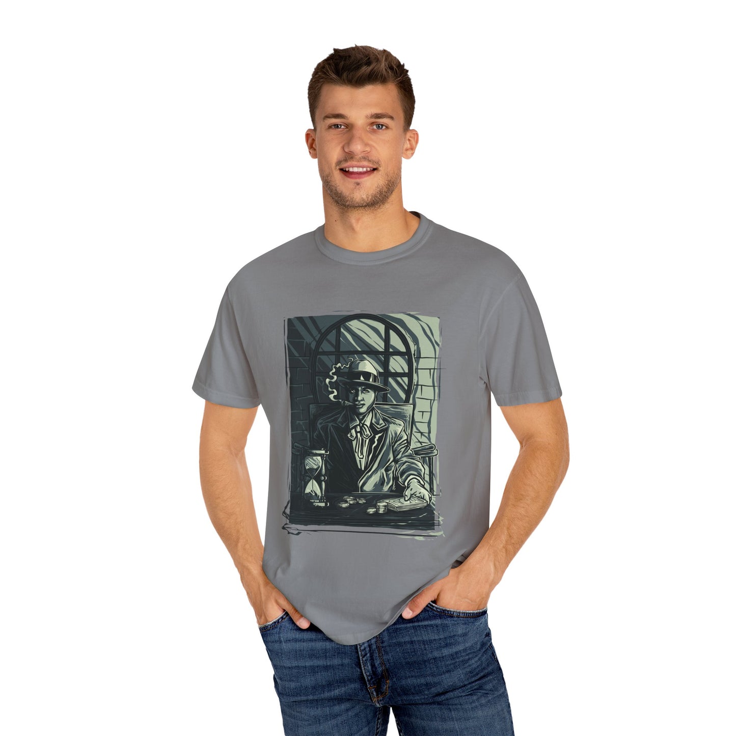 Vintage Detective Noir Graphic Tee | Beige Mystery-Inspired T-Shirt | XCalibre Designs