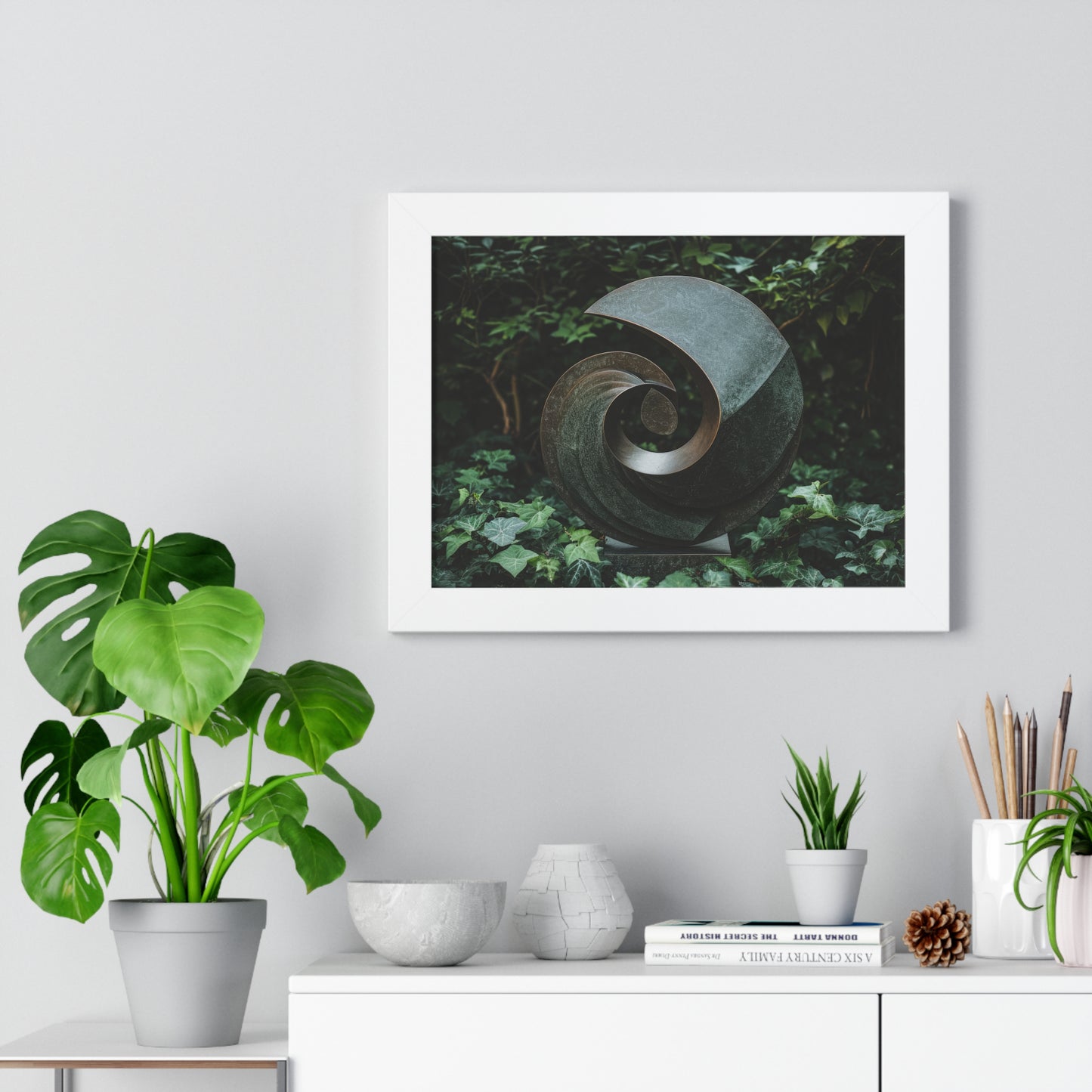 Verdant Spiral - Abstract Sculpture Art Frame | Framed Horizontal Poster