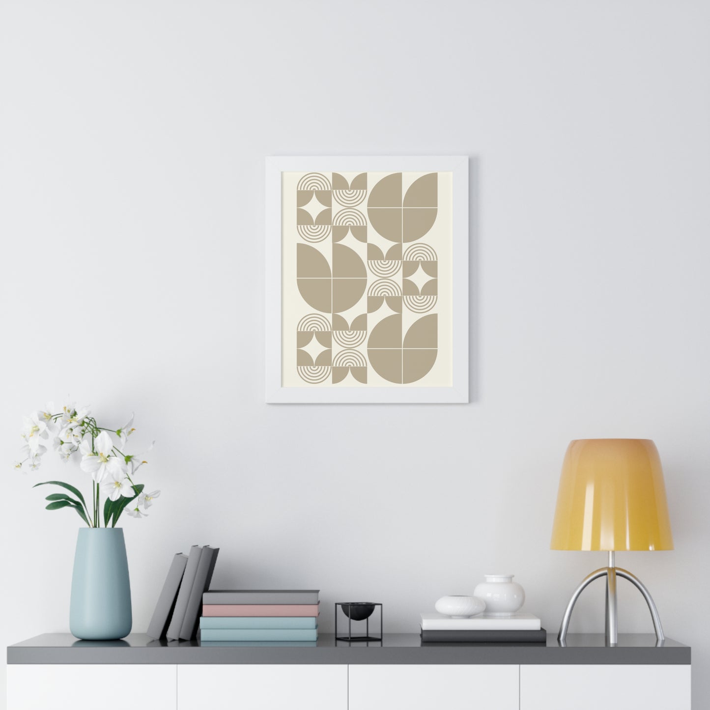 Retro Abstract Geometric Shapes Art Print | Mid-Century Modern Wall Art | XCalibre Designs | Framed Vertical Poster