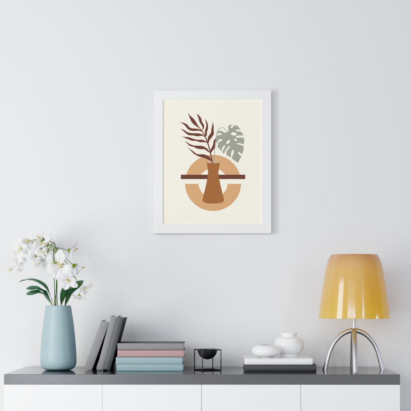 Abstract Vase and Foliage Art Print | Modern Botanical Wall Art | XCalibre Designs | Framed Vertical Poster