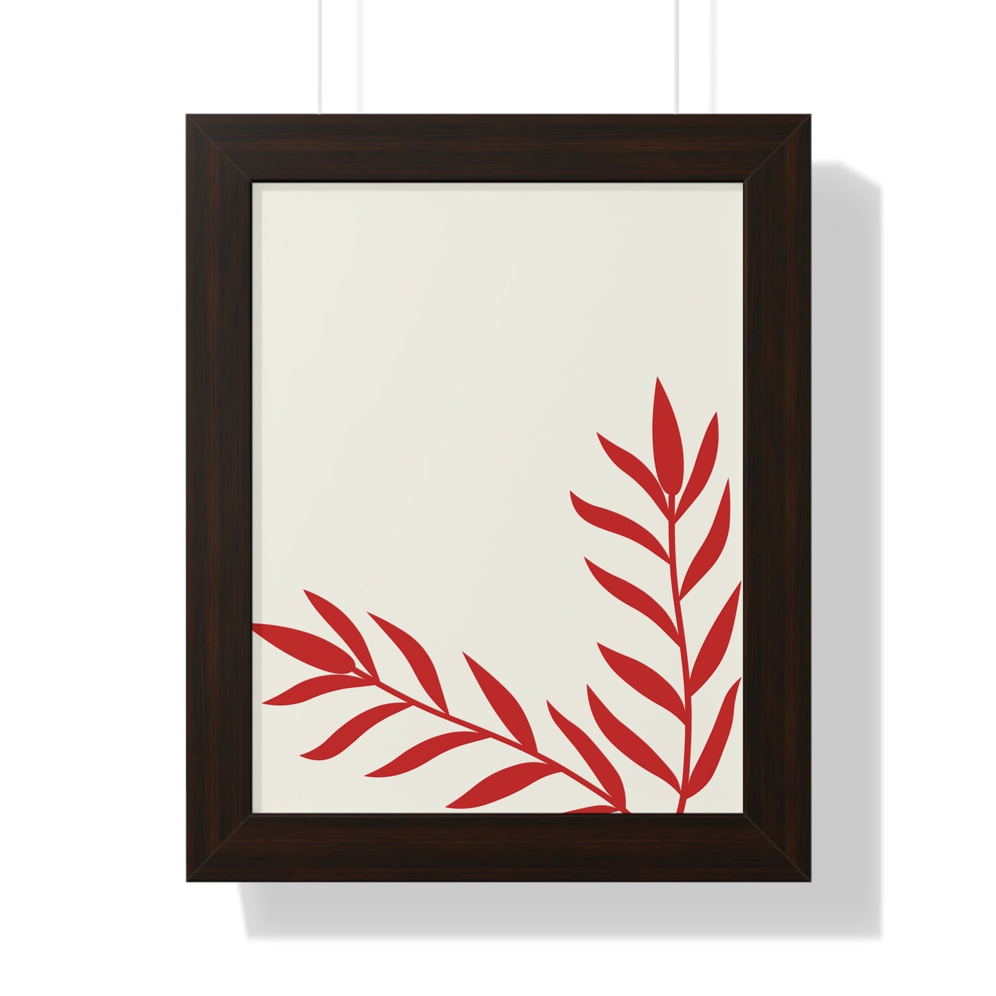 Minimalist Red Fern Leaf Art Print | Modern Botanical Wall Decor | XCalibre Designs | Framed Vertical Poster