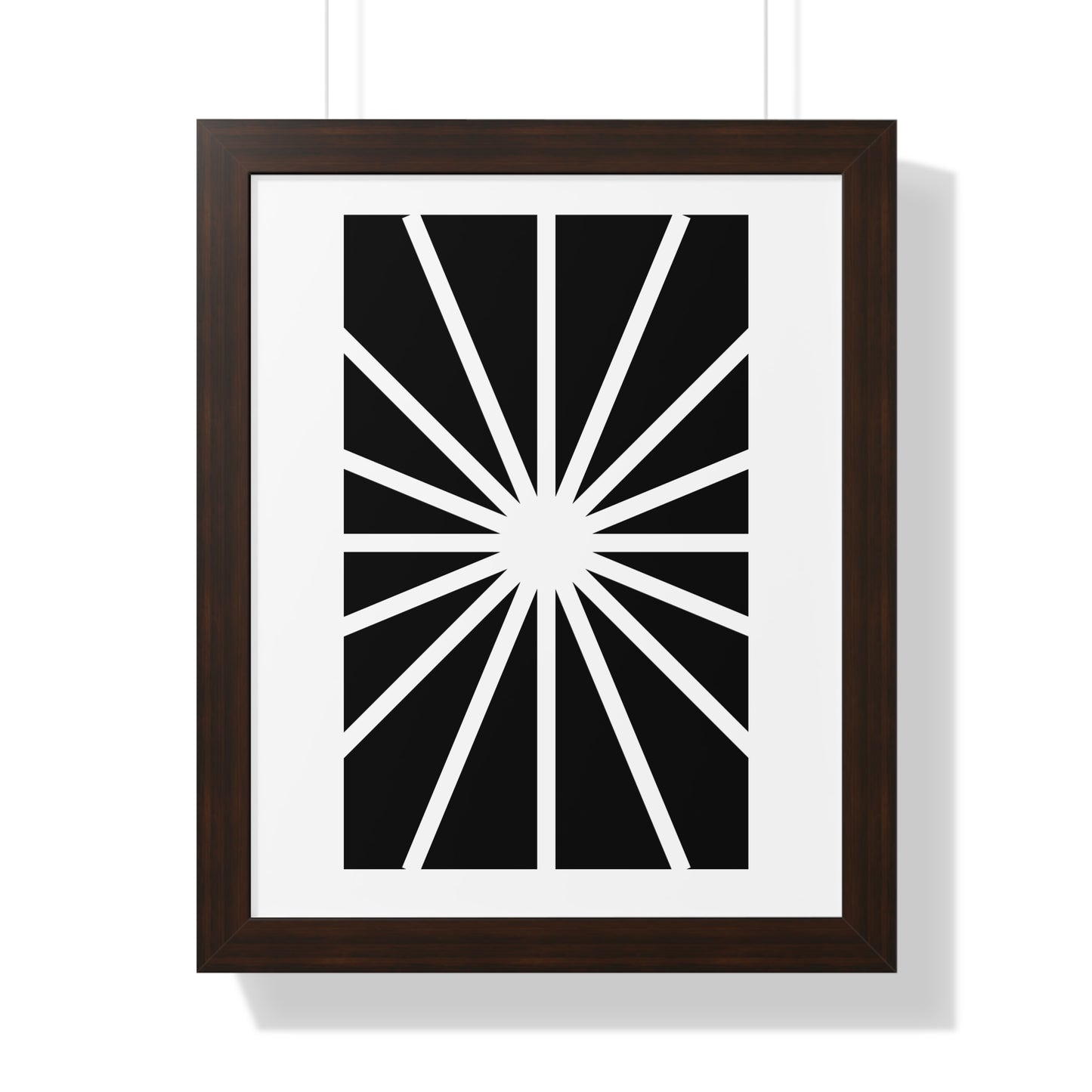 Black and White Starburst Art Print | Modern Abstract Radiant Wall Art | XCalibre Designs | Framed Vertical Poster