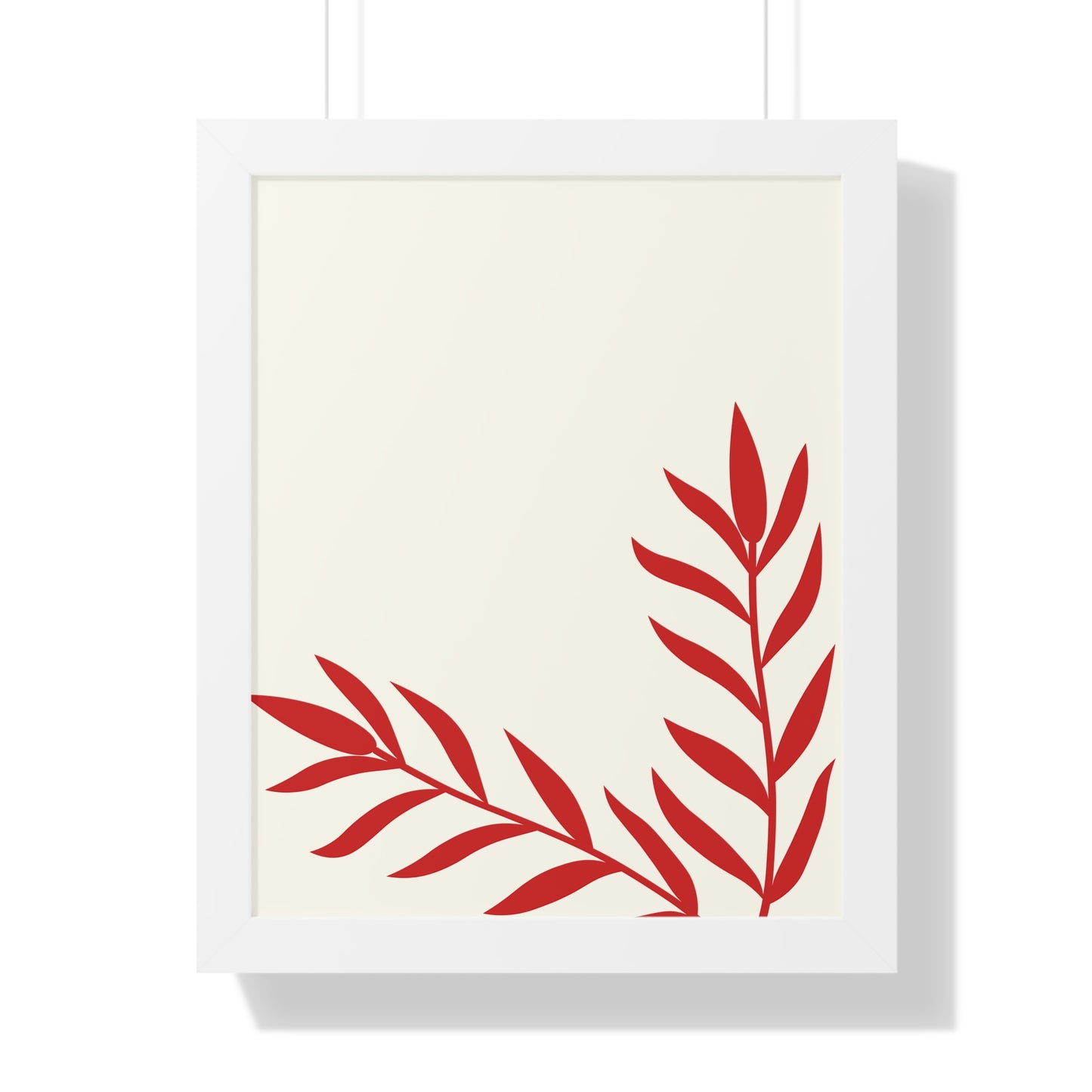 Minimalist Red Fern Leaf Art Print | Modern Botanical Wall Decor | XCalibre Designs | Framed Vertical Poster