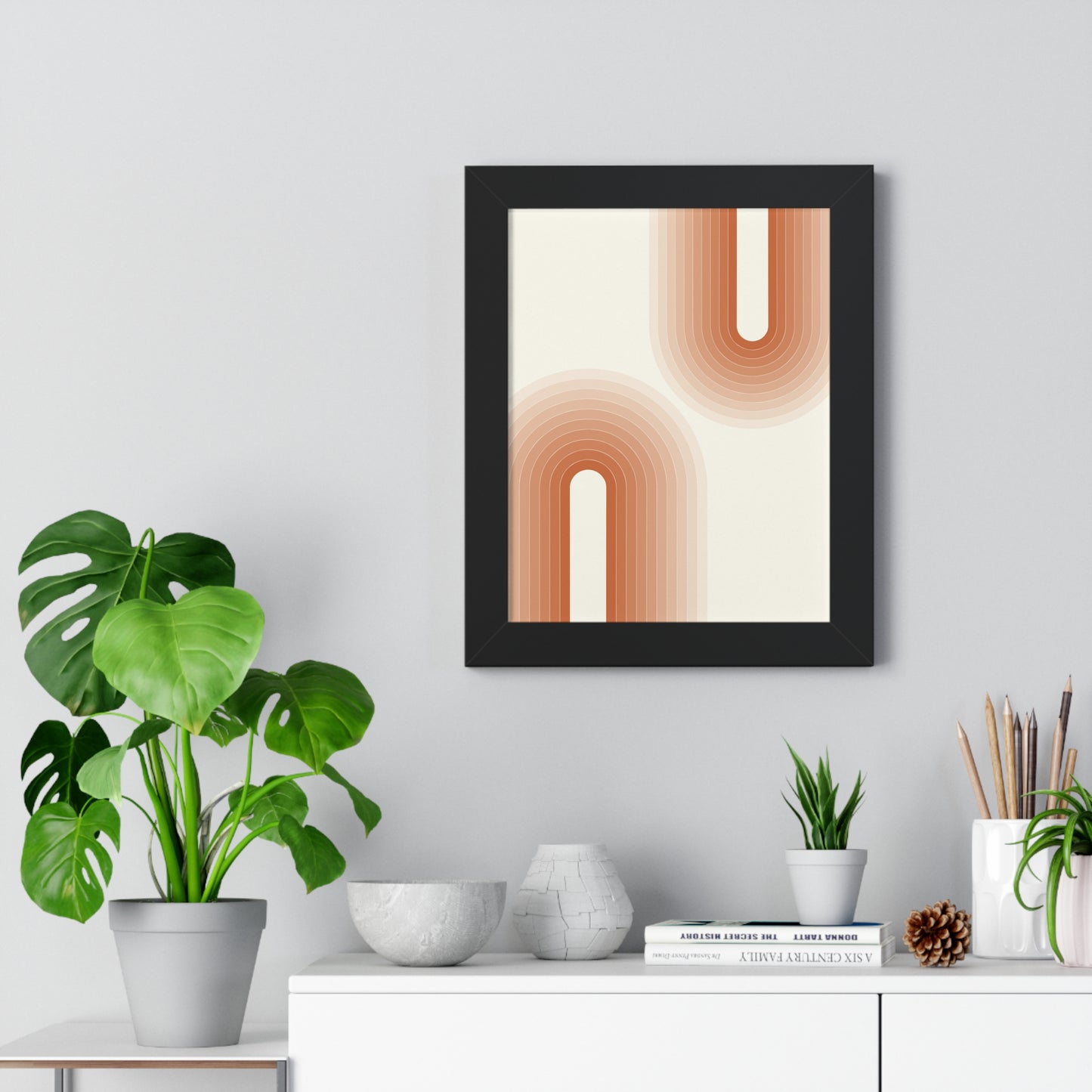 Peach Tones Abstract Arch Art Print | Soft Geometric Wall Art | XCalibre Designs | Framed Vertical Poster