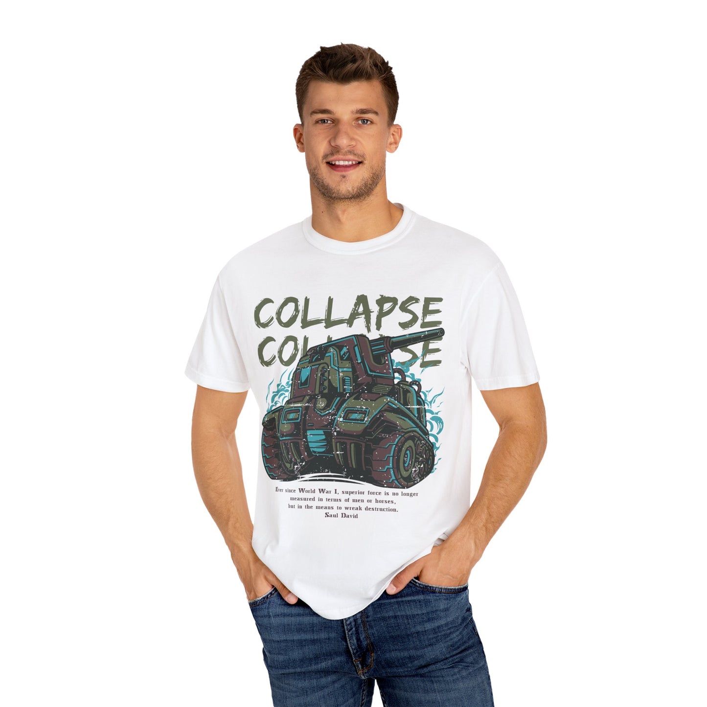 Apocalyptic Vehicle 'Collapse' Graphic Tee | Beige Dystopian T-Shirt | XCalibre Designs