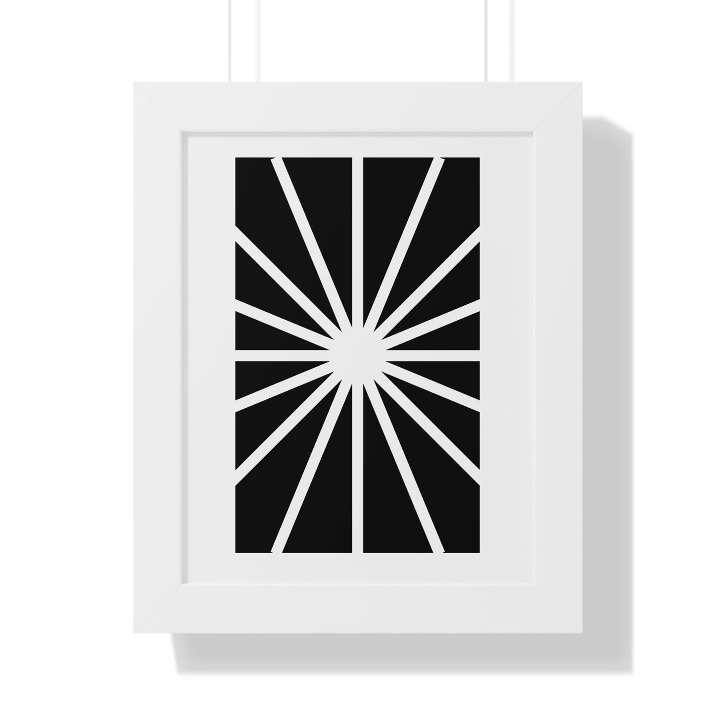 Black and White Starburst Art Print | Modern Abstract Radiant Wall Art | XCalibre Designs | Framed Vertical Poster