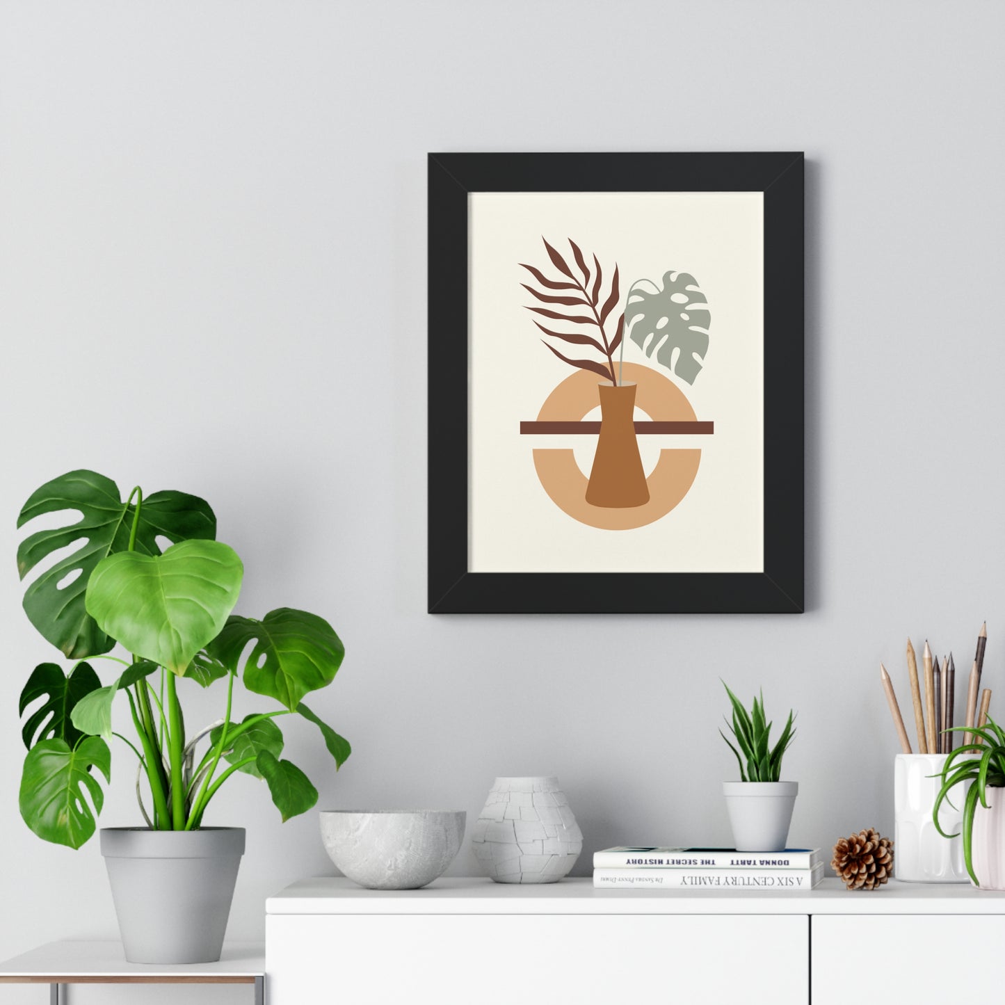 Abstract Vase and Foliage Art Print | Modern Botanical Wall Art | XCalibre Designs | Framed Vertical Poster